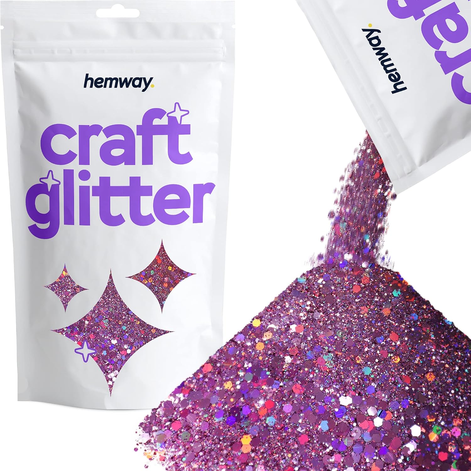 Hemway Craft Glitter Pink Holographic 100g Multi Size Glitter for Crafts Resin, Cosmetic, Nail, Face, Body, Festival