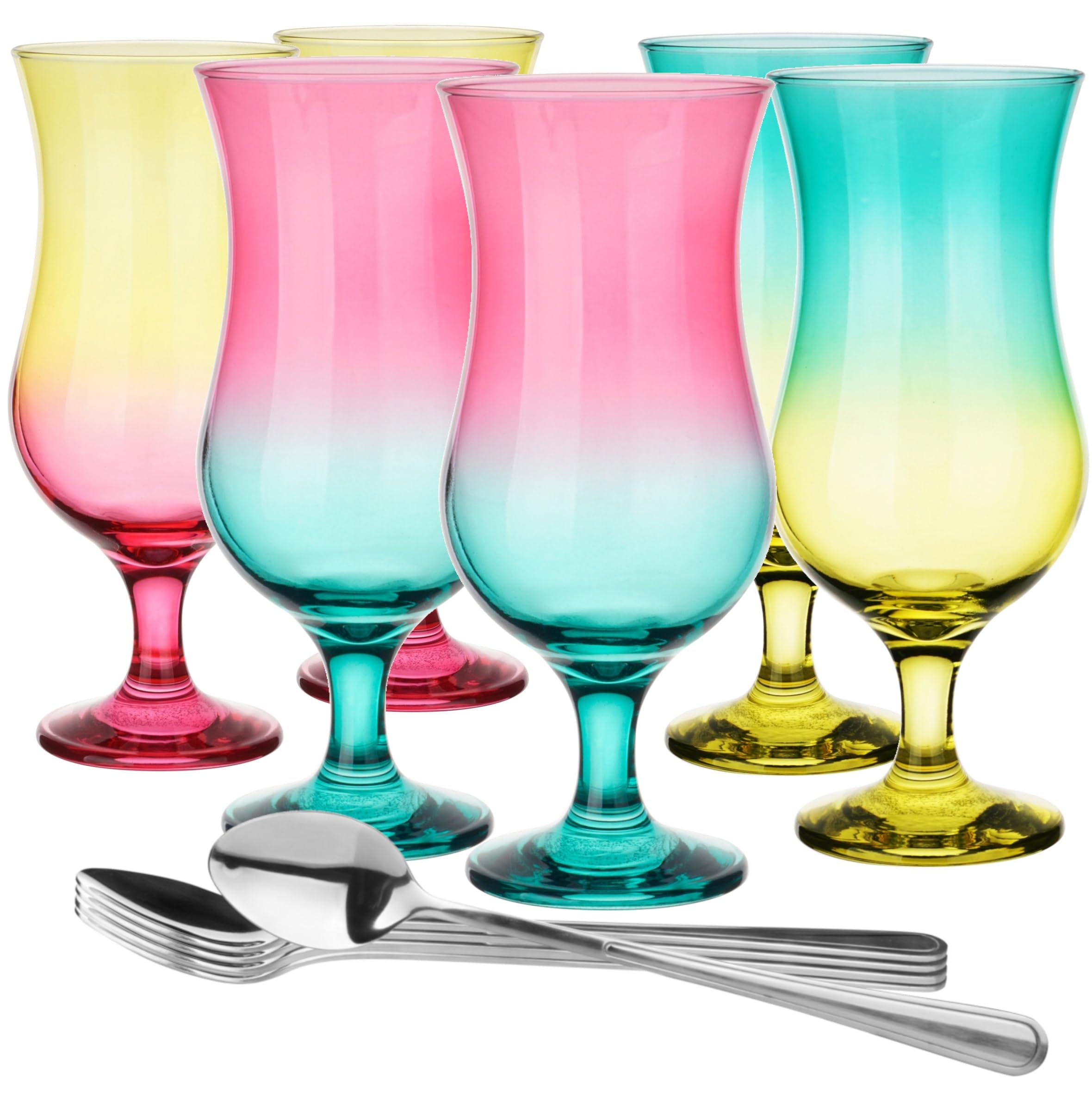 Glasmark Set 6 Bicchieri Da Cocktail Max 480 Ml Con Fondo Colorato E 6 Cucchiaini Lungo In Acciaio