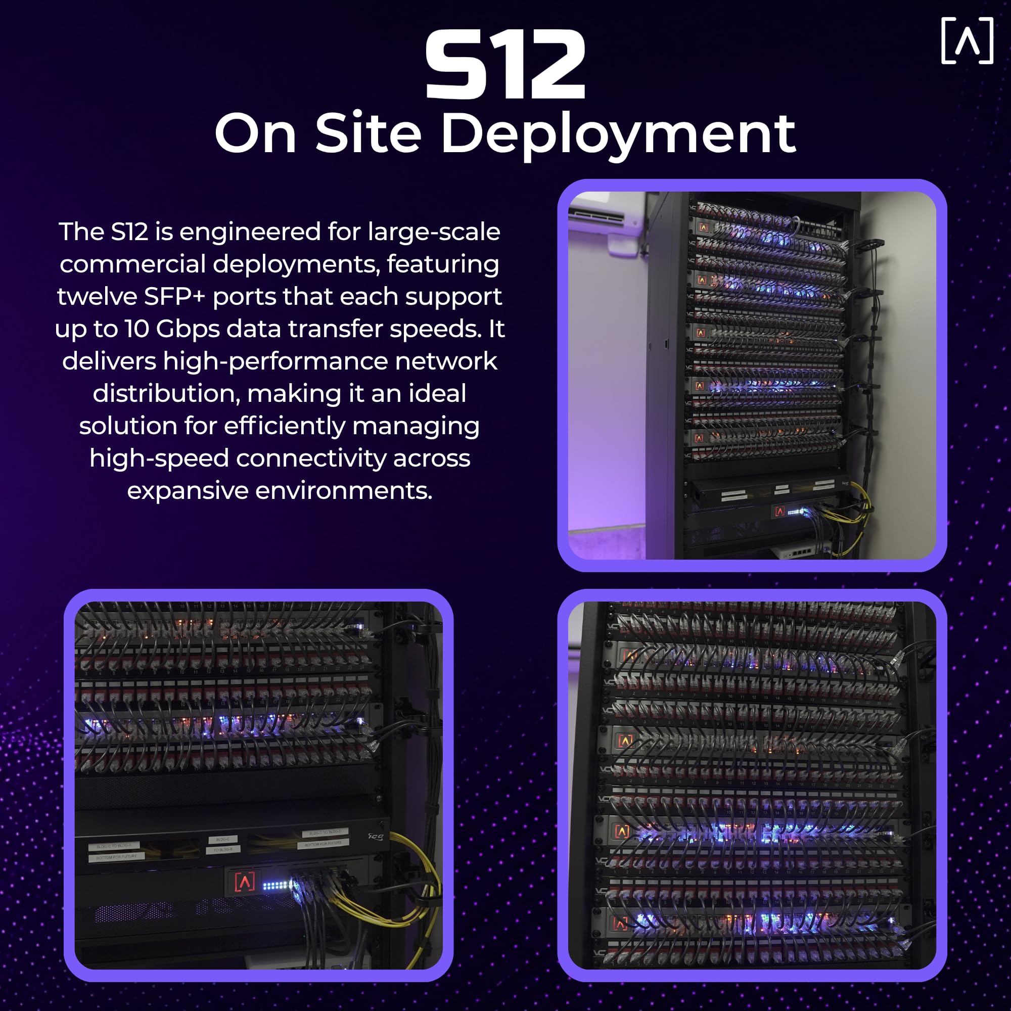 Alta Labs S12 | 12-portowy przełącznik dystrybucyjny SFP+ | 1, 2,5, 5 lub 10 Gb/s na port | VLAN Stacking | Ograniczenie szybkości wysiadania/wnikania | IGMP Snooping | konfiguracja Bluetooth i