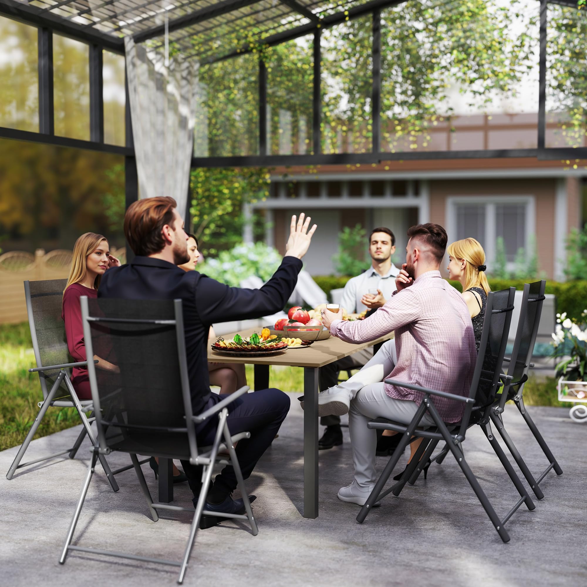 Outsunny Mesa de Jardín Rectangular con Patas de Acero 150x90x73 cm Marrón | Mesa de Terraza Exterior, Orificio para Sombrilla, Diseño de Listones, Carga 70 kg, para Terraza Patio