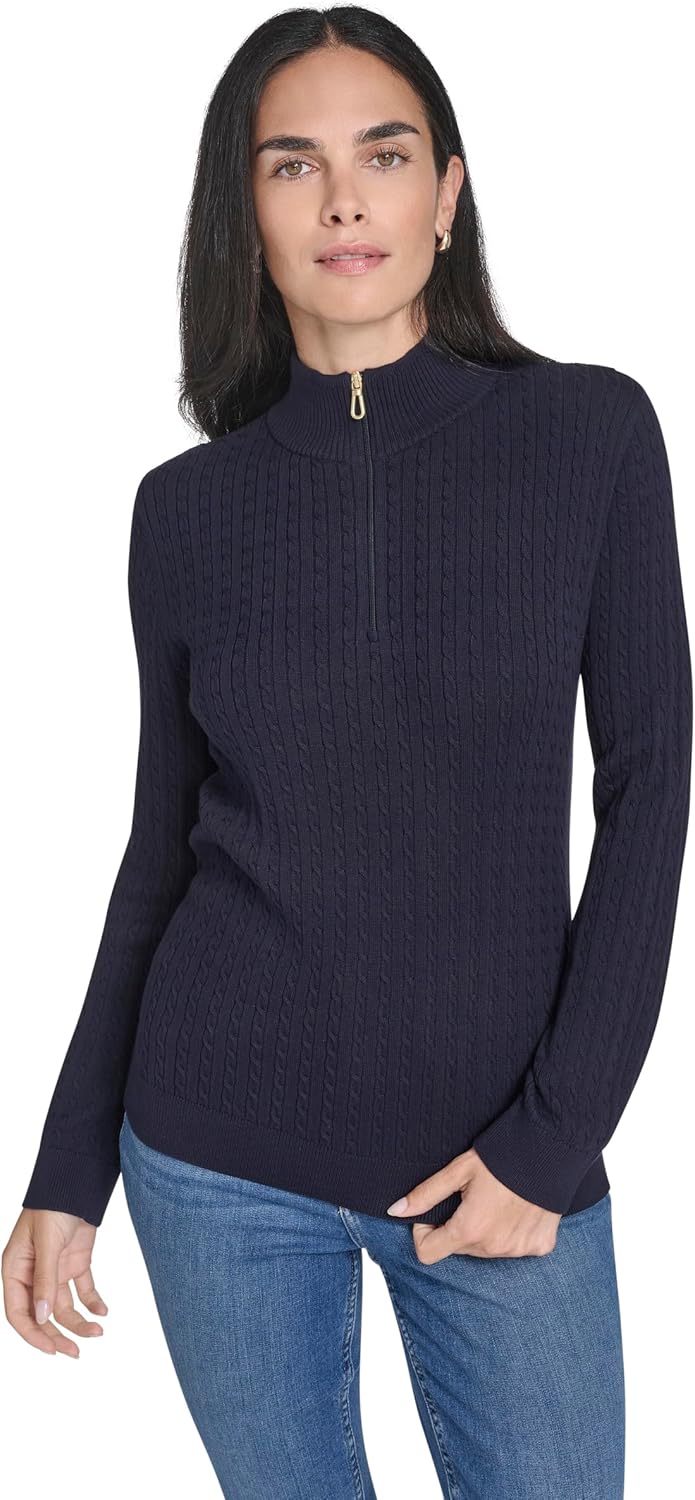 Nautica Womens 1/4 Zip Mockneck Cable Sweater