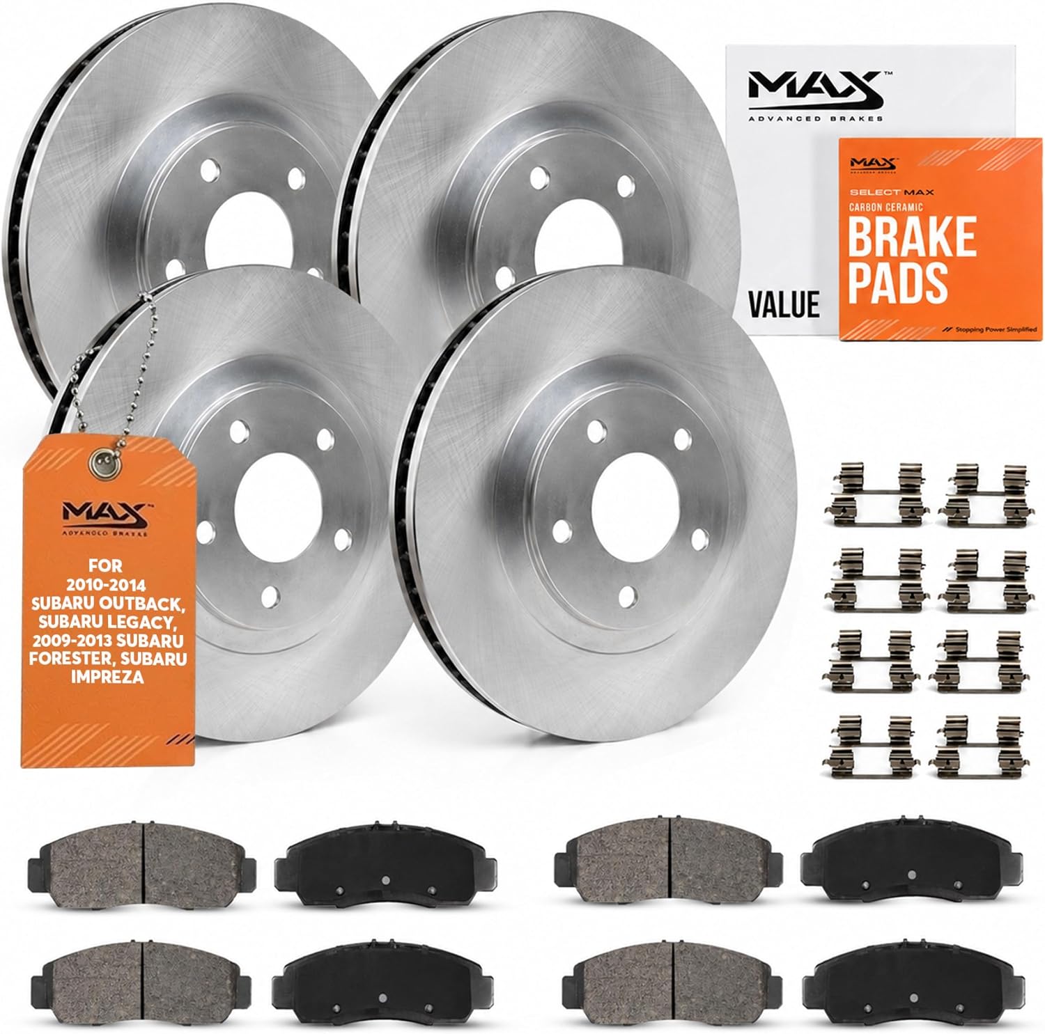 Max Advanced Brakes ValueMAX Front & Rear Brake Kit for 2010–2014 Subaru Outback/Legacy