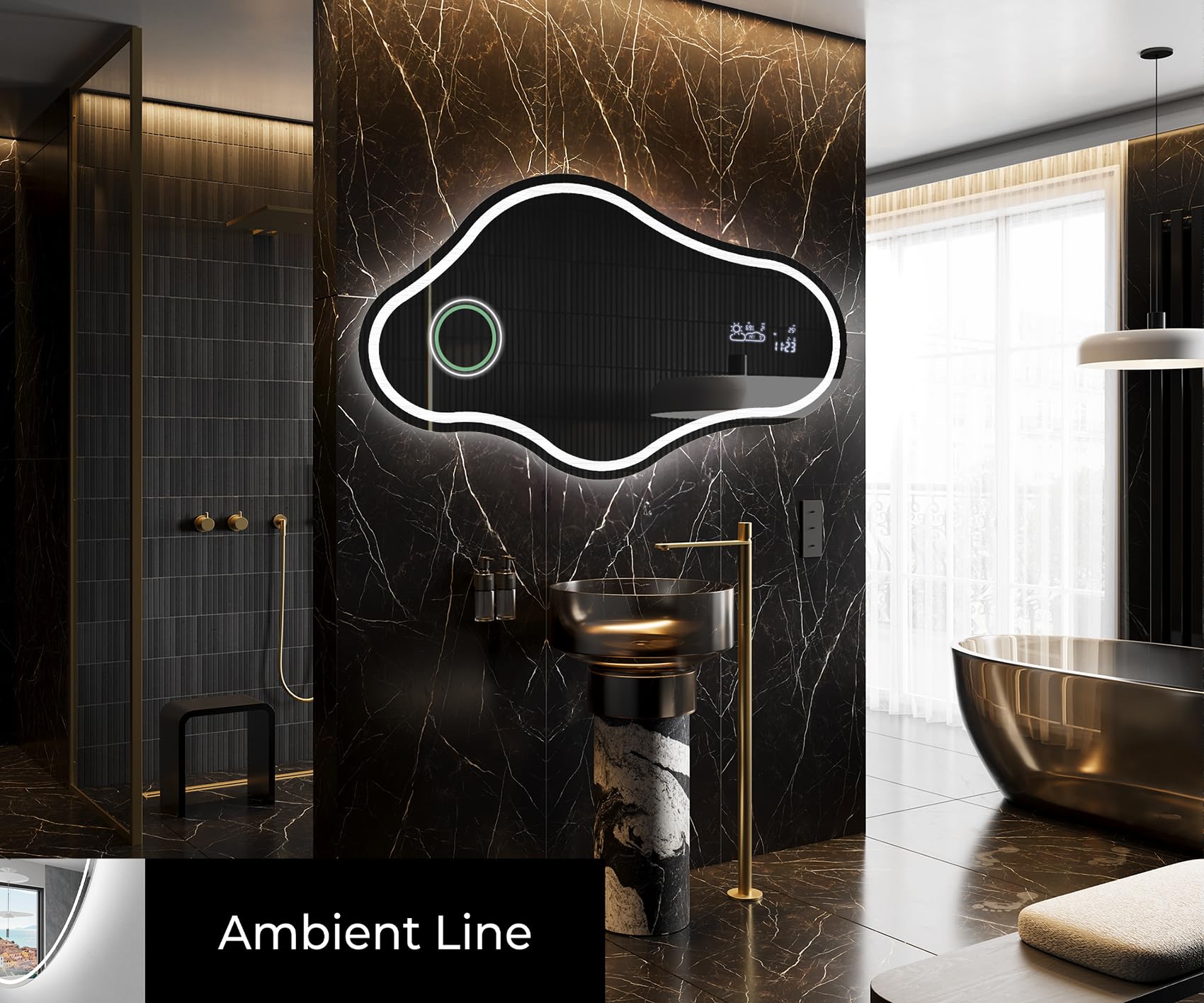 A ARTFORMA decorativi Specchio LED da parete forme particolari 94x54 cm | su Misura | moderno specchi con illuminazione, retroilluminato | CHM223