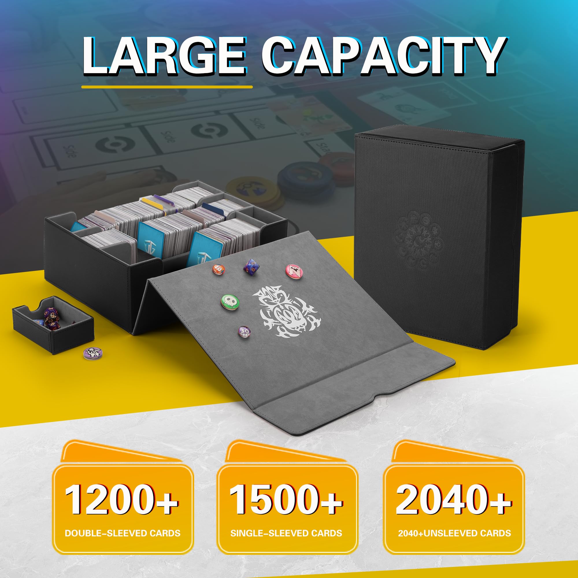 TCGUARD Scatola per carte da collezione per 1800+ carte, magnetica, con accessori per il trasporto, per MTG, YuGiOh, TCG, ecc. rosso/nero