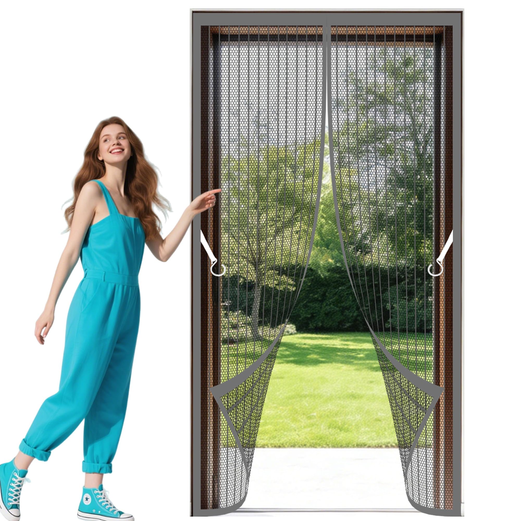 Door Screen 64 x 250 cm Self Sealing Door Fly Screen Keeps Flies Mosquitoes Out for Living Room, Bedroom, Patio, Grey