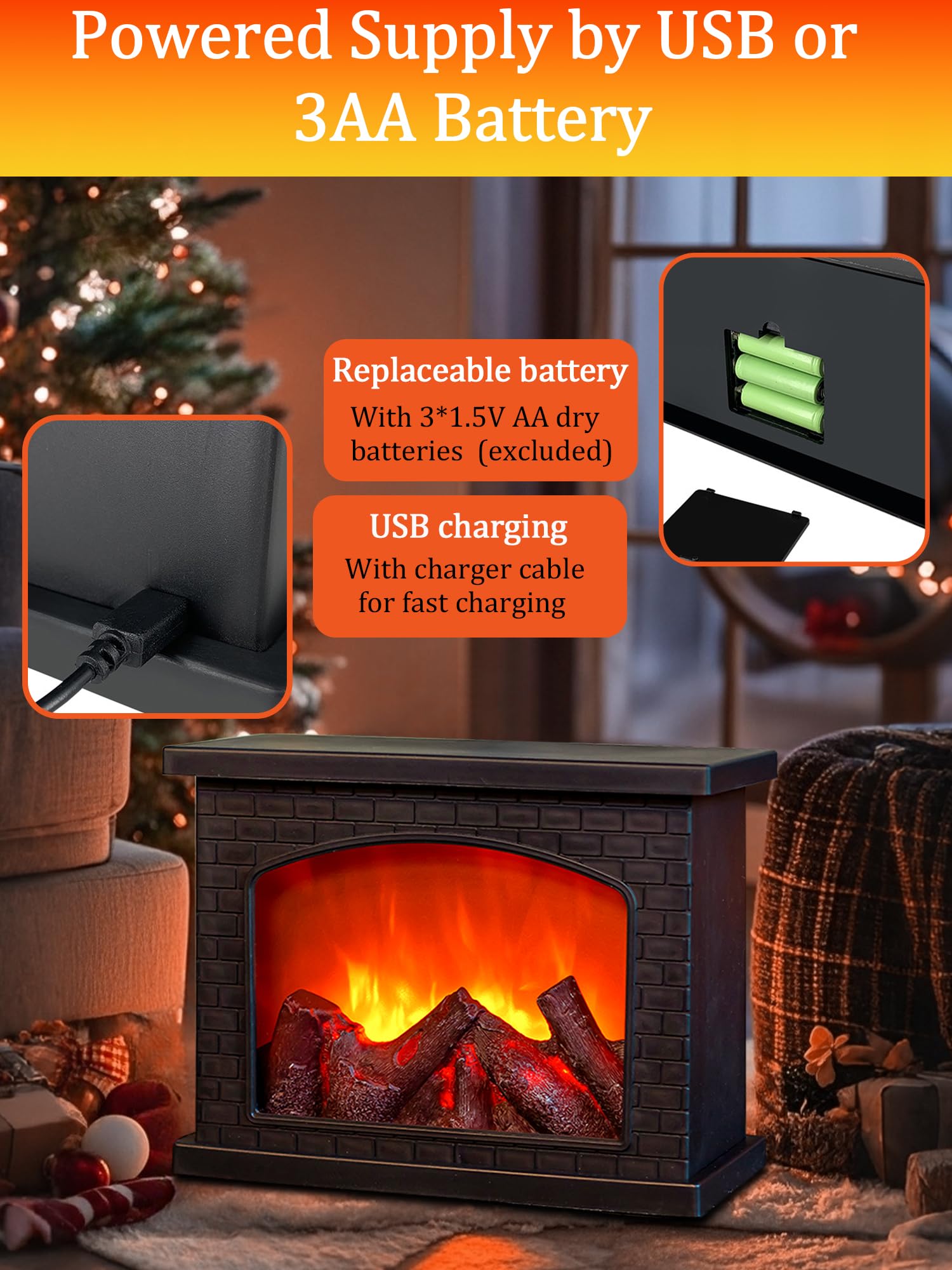 Amazon.co.jp: リアルなLEDの炎効果を備えた電気暖炉ランタン、USB 