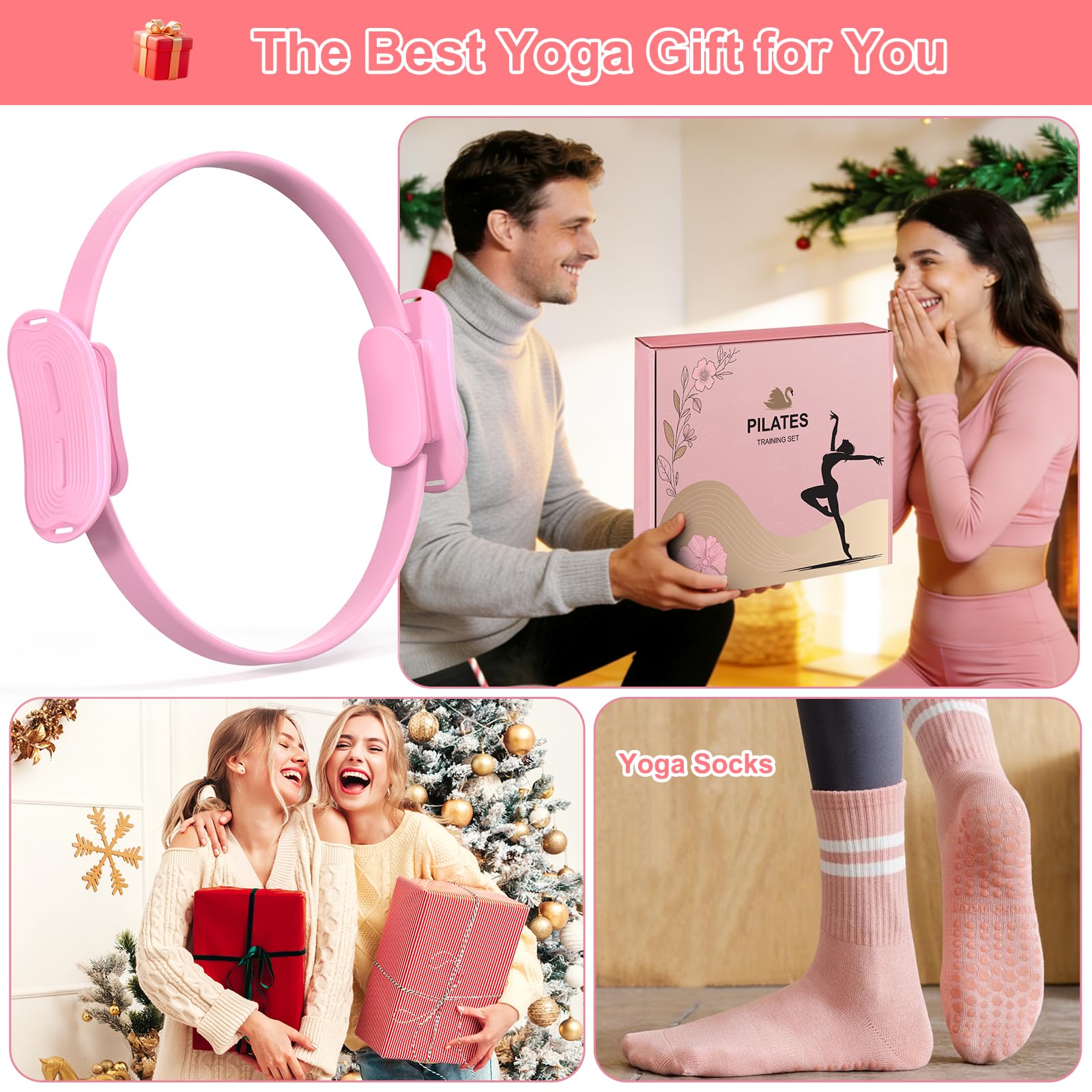 Juego de Equipo de Pilates para Mujer, Juego de Anillo y Pelota de Pilates, Equipo de Entrenamiento de Pilates en casa con Anillo Circular mágico de 15 Pulgadas y Bandas de Resistencia, un