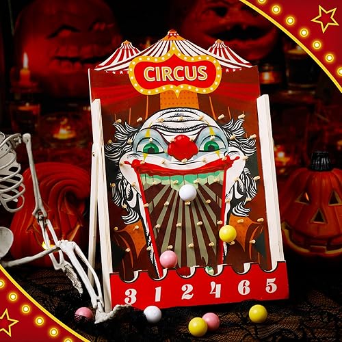 Juego de carnaval de Halloween con 6 bolas, juego de carnaval de circo, decoraciones de payaso de Halloween, juego de disco de gota de carnaval
