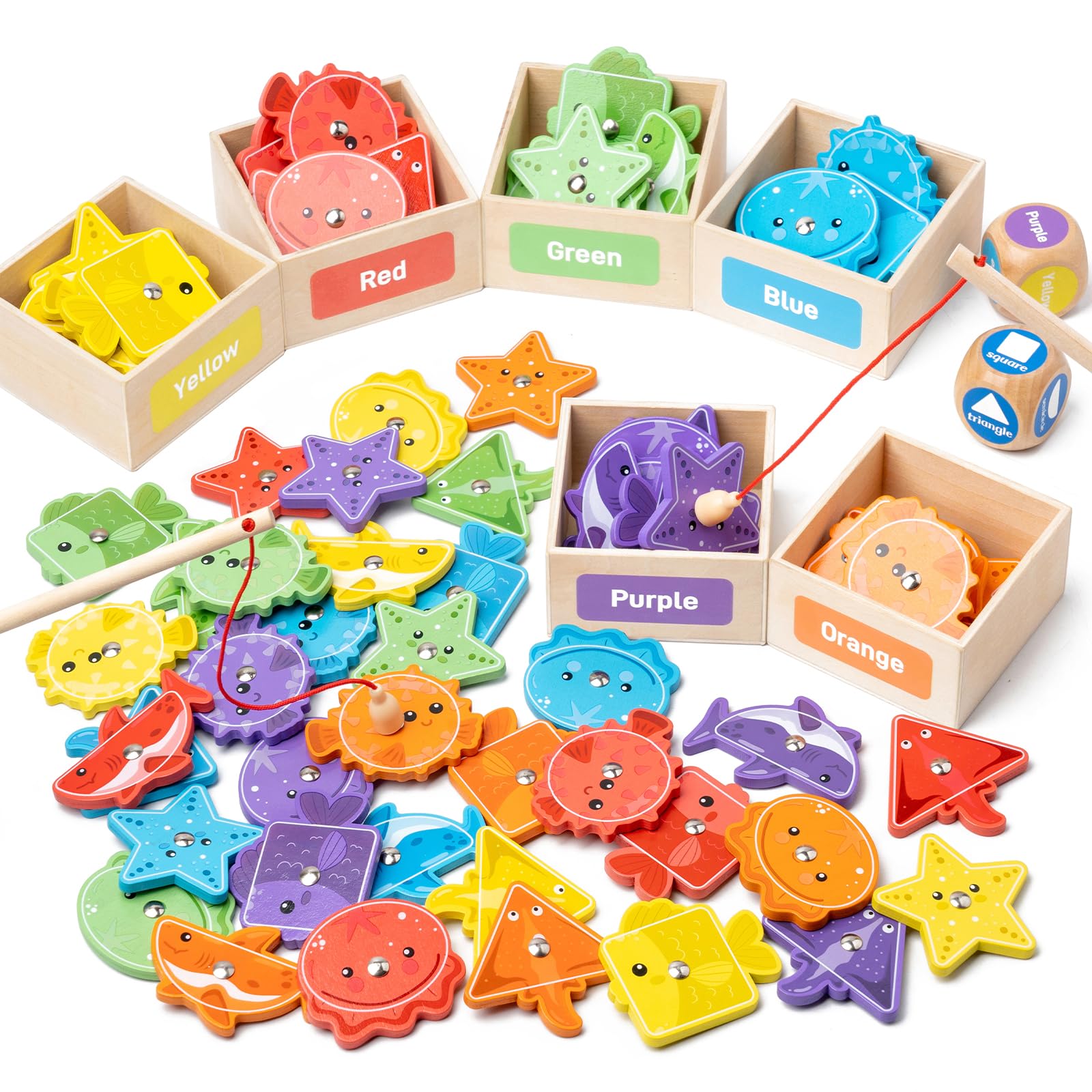 Busy editionMontessori Toys for Toddlers 1-3, Wooden Magnetic Fishing Games for Kids 3-5, Color Sorting Educational Toy for 3+ Year Old Boys Girls, Preschool Learning Toys for Toddlers 2-4 Years