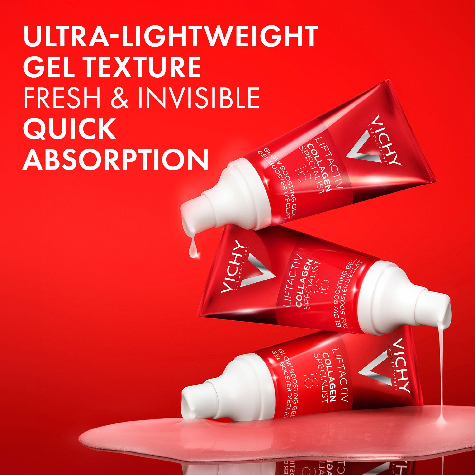 Vichy, LiftActiv, Glow Boosting Gel, Gel Visage Booster de Collagènes, Soin Hydratant et Repulpant, Gel Éclat Anti-Âge et Anti-Rides, Tous Types de Peau, Collagen Specialist 16, 50 ml