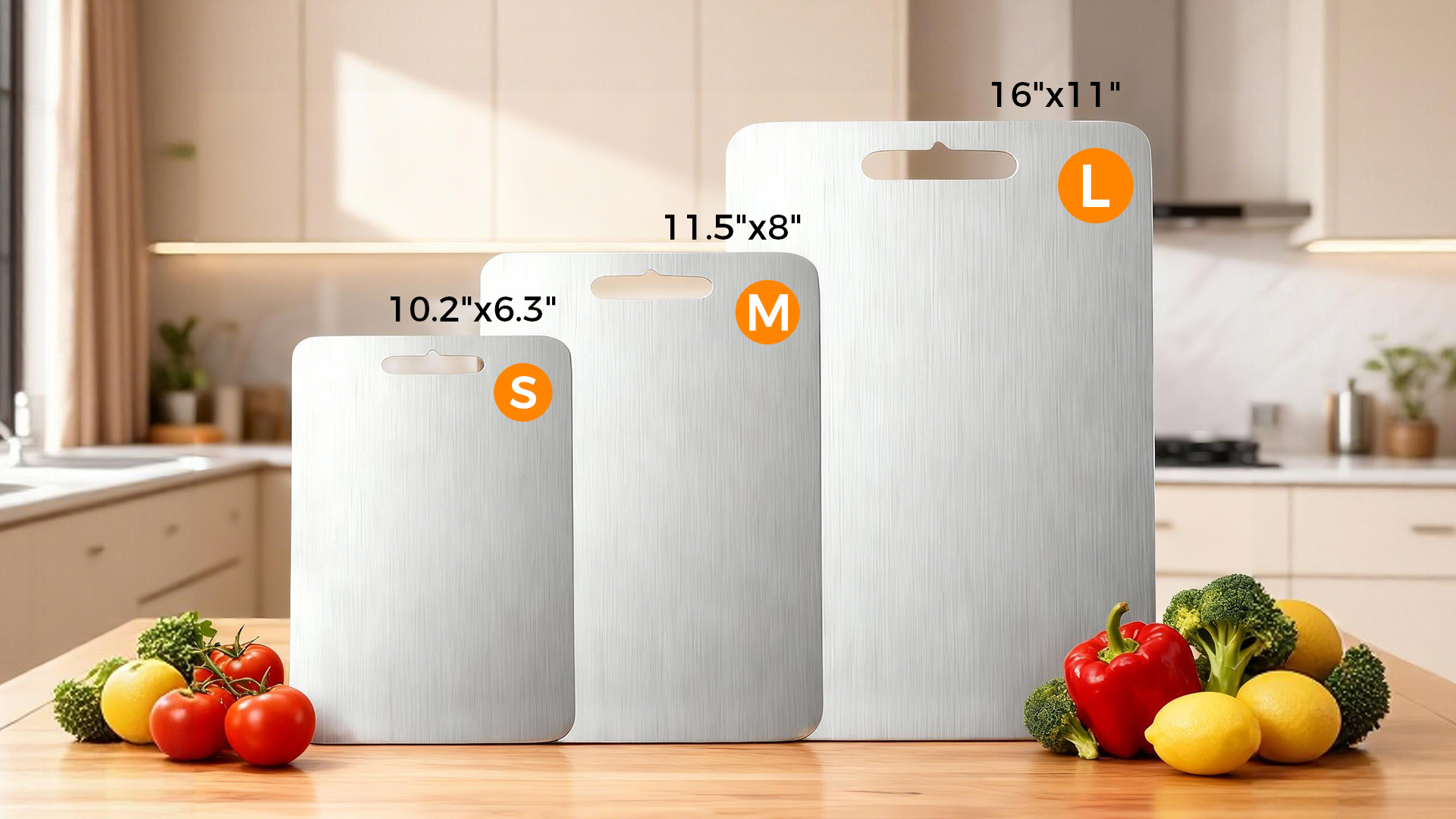 3 Tablas de Cortar de Acero Inoxidable 304, Set Cocina miniatura 7