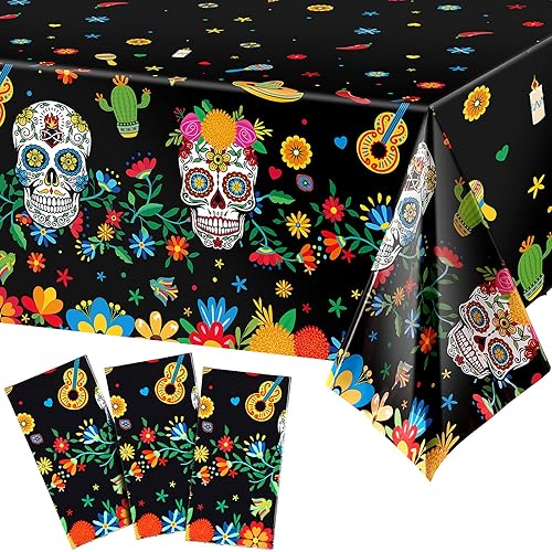 Mantel de plástico con diseño del Día de los Muertos con diseño floral de calavera de azúcar, desechable, rectangular, para Halloween, fiesta