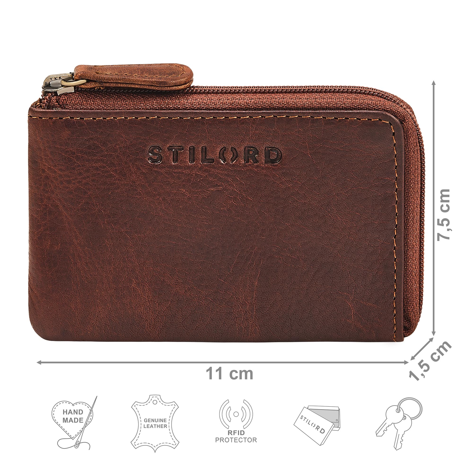 STILORD Keyon Elegante Bolso de Cuero para Llaves - Mini Bolsillo para Monedas para Mujer y Hombre Porta Llaves de Bolsillo - Billetera pequeña para Dinero en Llaves Color:Kara - Cognac