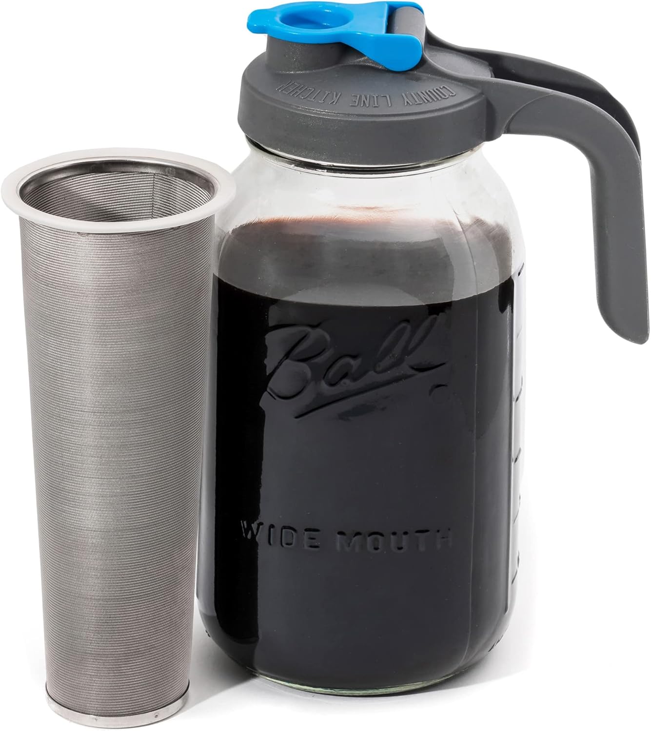 County Line Kitchen Cold Brew Mason Jar iced Coffee Maker, Durable Glass, Heavy