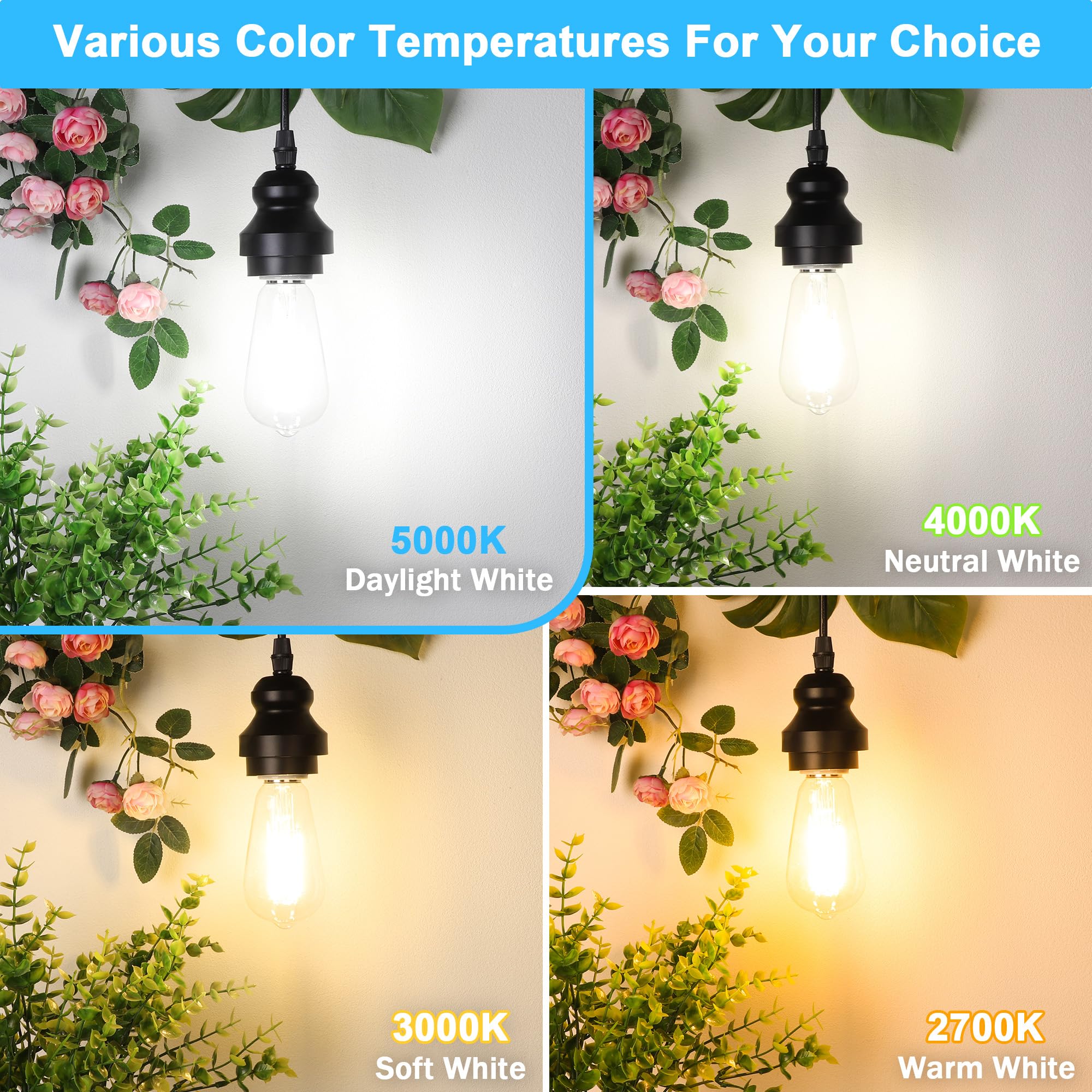 4-Pack Vintage Edison LED Bulbs 60W Equivalent 850LM 6W Edison Light Bulb Daylight White 5000K ST58 LED Filament — view 3