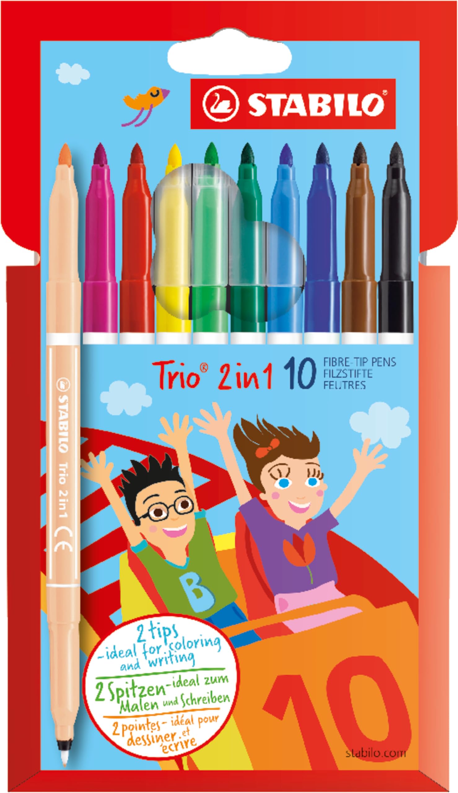 STABILO - Filzstift und Fineliner in einem - Trio 2 in 1-10er Pack