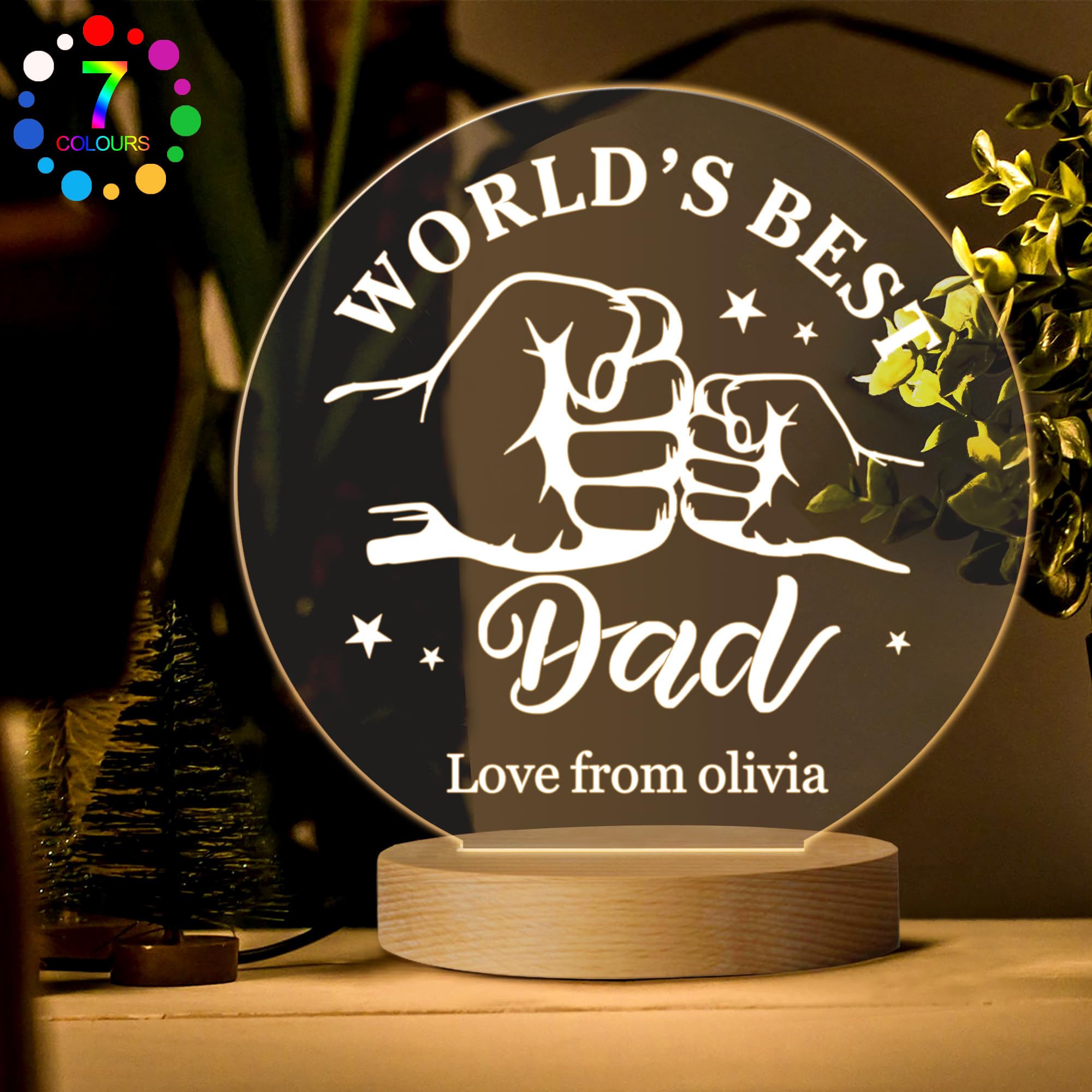 EDSG Personalised Night Light Gifts 7 Colors Fathers Day Acrylic Night Lamp Custom Gifts from Daughter Son with Any Name & Text for Men Dad Daddy Father Grandpa Christmas (Design1)