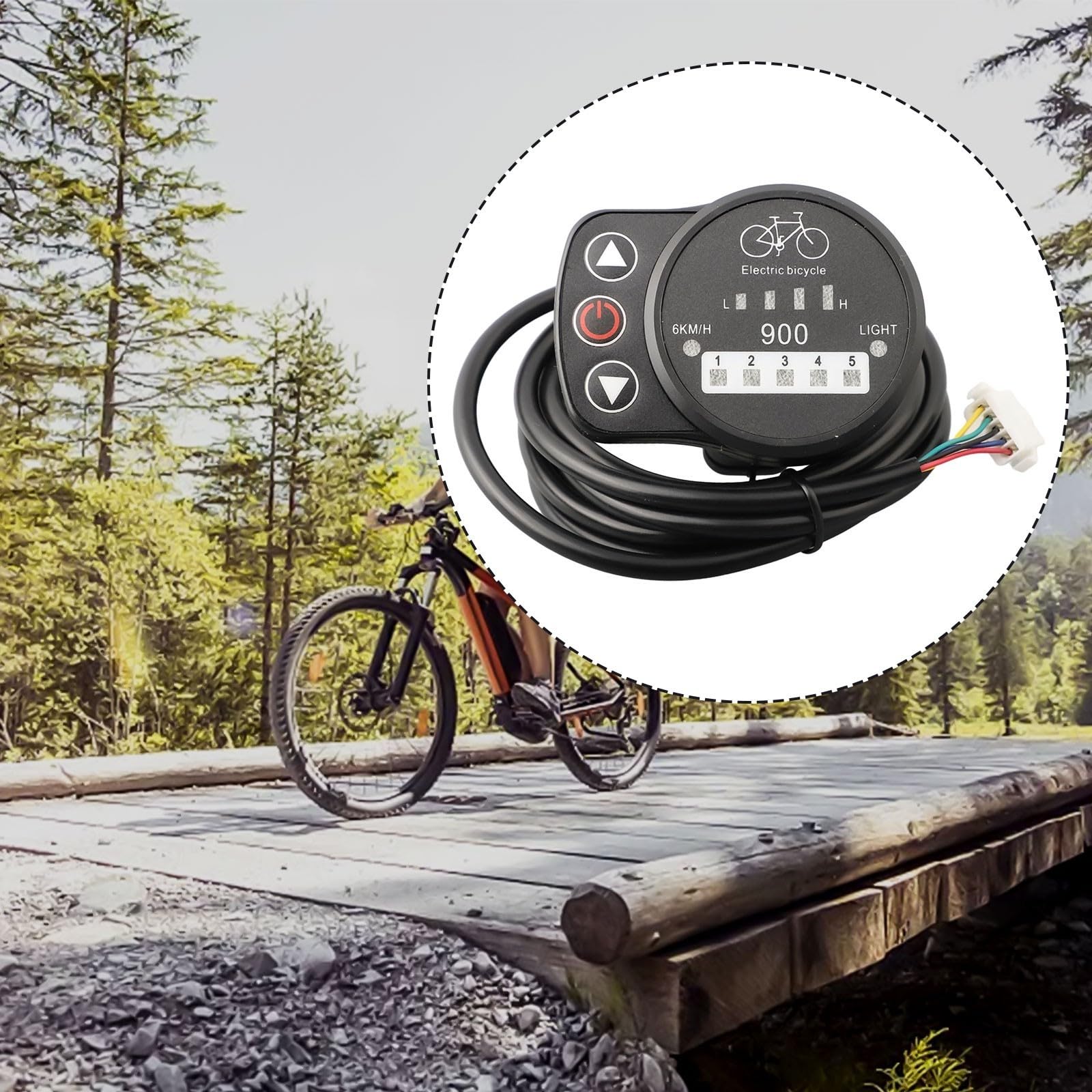 LED900S Pannello di controllo per bici elettrica per sistema KT 24 V 36 V 48 V con 5 modalità di assistenza e 6 km/h Walk Aid, 22,2 mm Bar Mount Display LCD per ciclismo