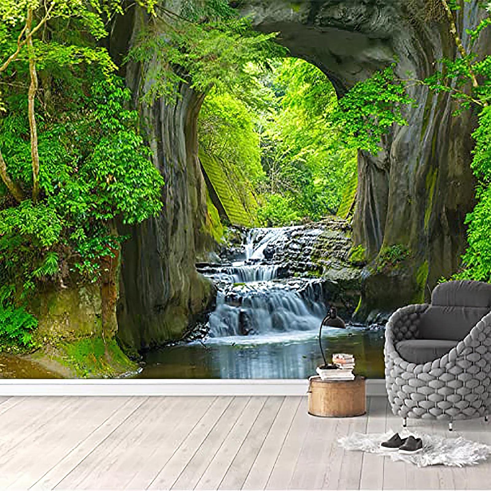 Creek Jungle Natural Landscape 3D Photo Wallpaper Mural, Beautiful Scenery Mural Wallpaper, Wall Decor for Living Room Bedroom TV Background Office Mural - 177.16