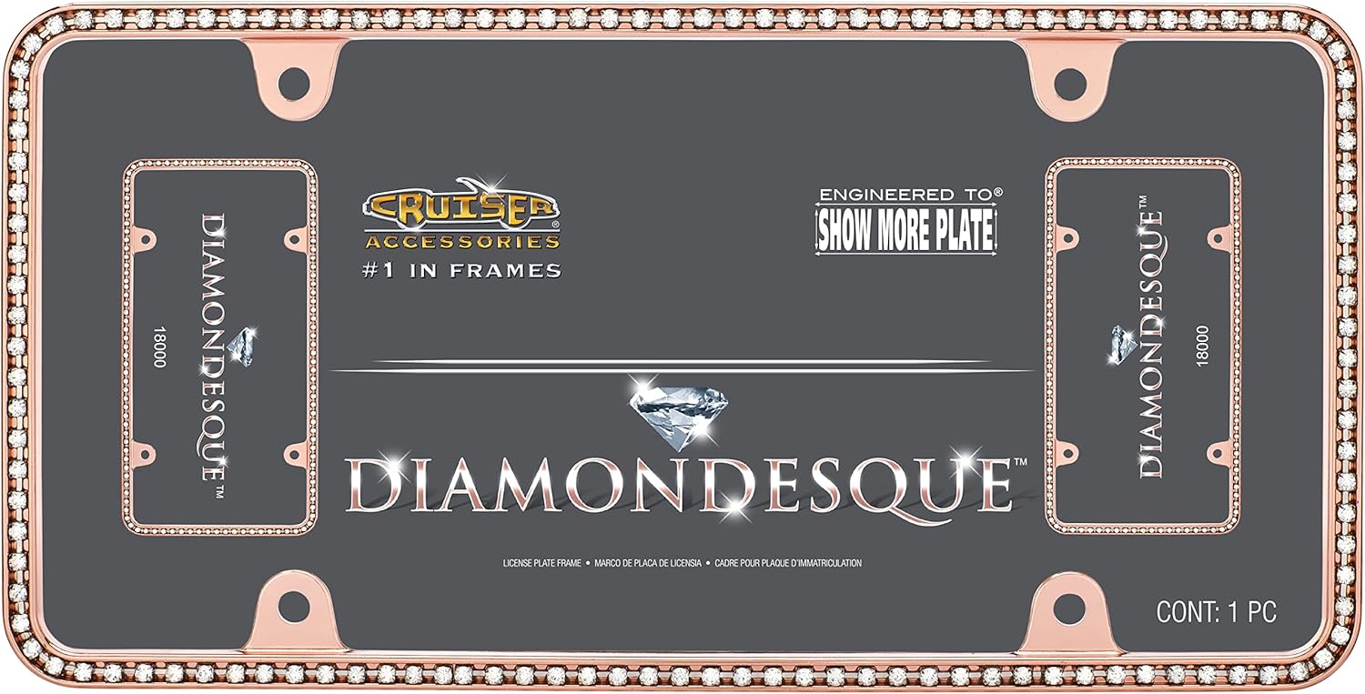 Cruiser Accessories 18000 Diamondesque License Plate Frame, Rose Gold/Clear