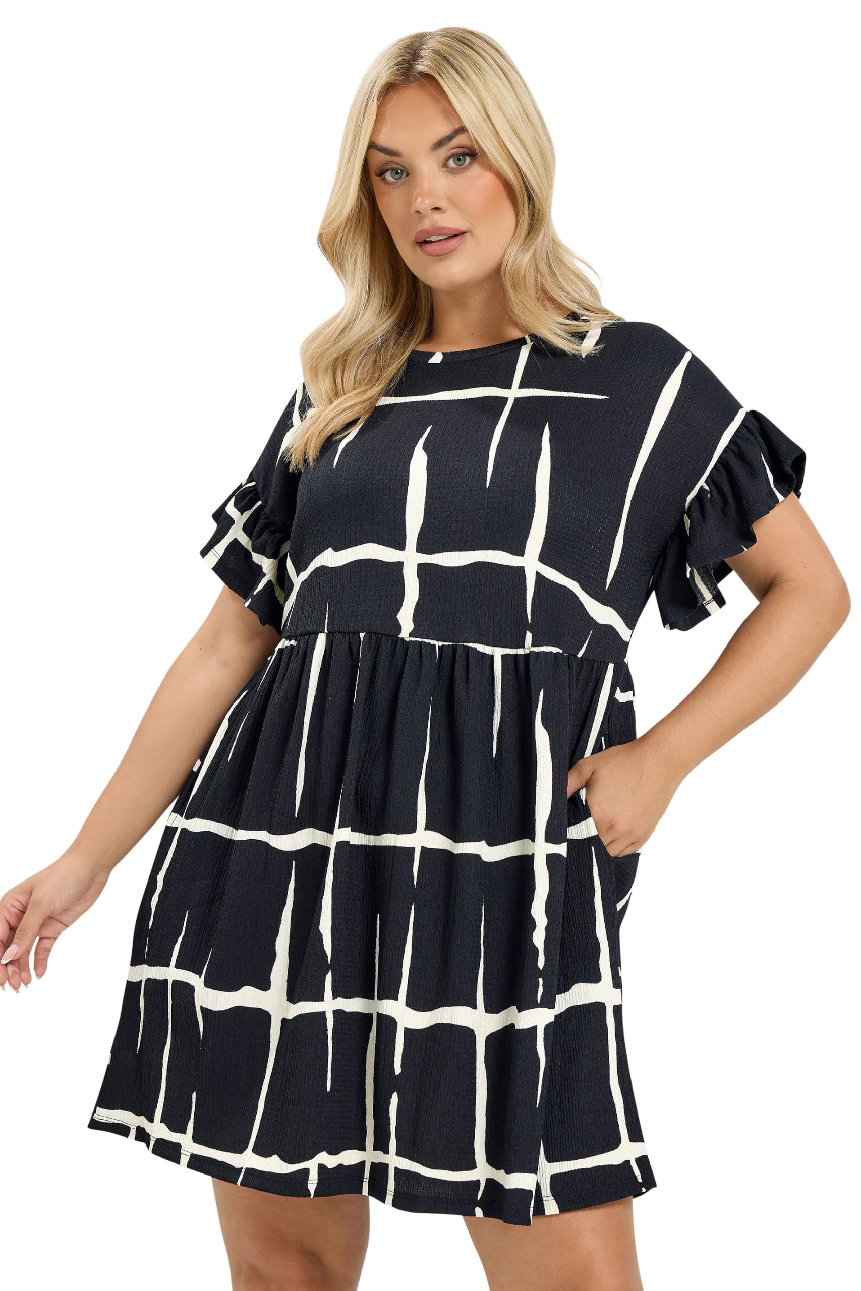 Yours Women's Black Frill Sleeve Mini Dress In | Size: 22-24
