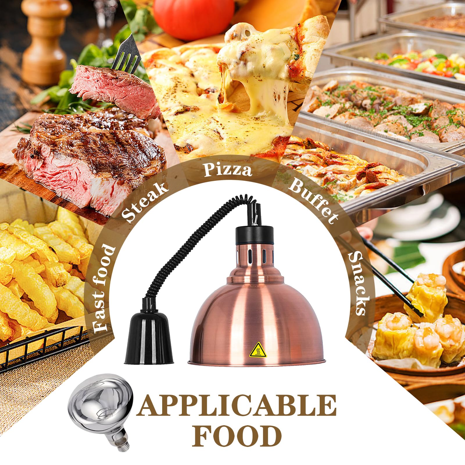 Profesional Lampara de Calor Hosteleria, Altura Ajustable (D, 2piezas) | Lampara de Calor para Cocina, Lampara de Calentamiento de Alimentos con 250W Bombilla para Catering, Buffet