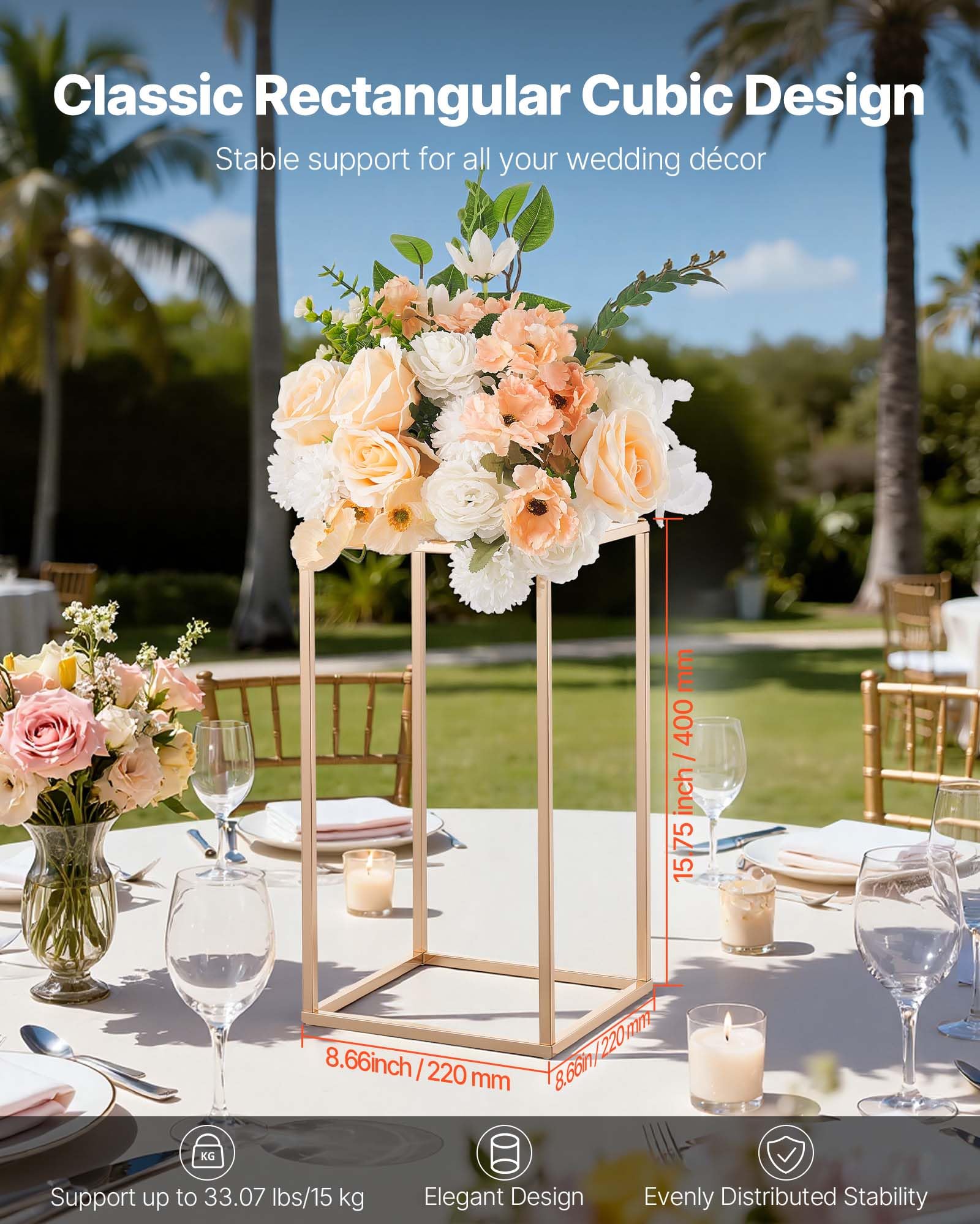 VEVOR Support Fleur Mariage Colonne Lot de 10 Support Fleur Centre de Table Mariage 40 cm Présentoir Floral Rectangulaire pour Fêtes, Anniversaires, Déco Intérieure, avec Panneau Transparent Acrylique
