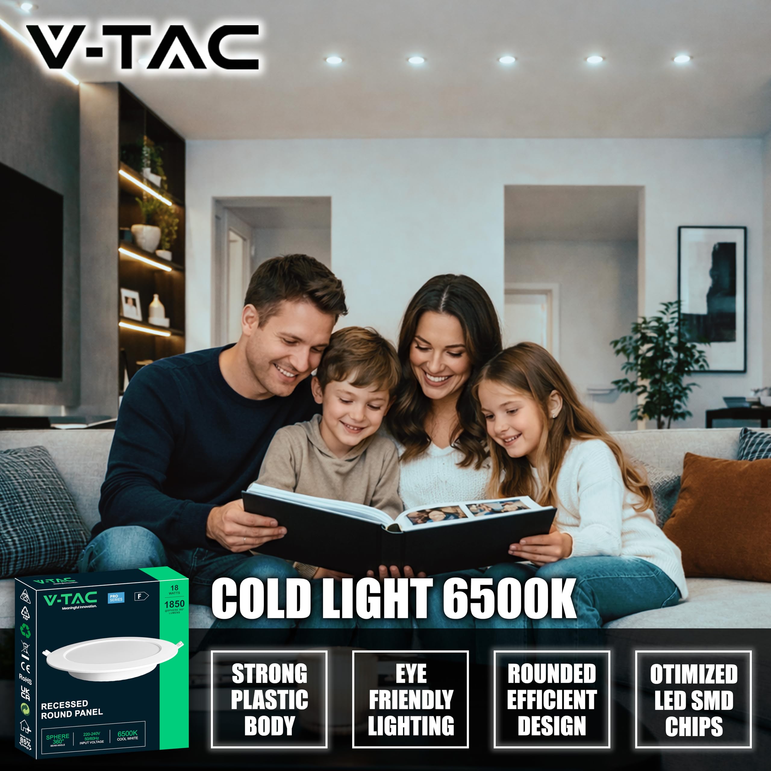 V-TAC 10x Faretti LED da Incasso Rotondi 18W - SUPER LUMINOSI - Diametro 220 mm - 1850 Lumen - IP20 - per Soffitto, Casa, Cartongesso - Mini Pannello - Lampada - Foro 200-205 mm - Luce Fredda 6500K
