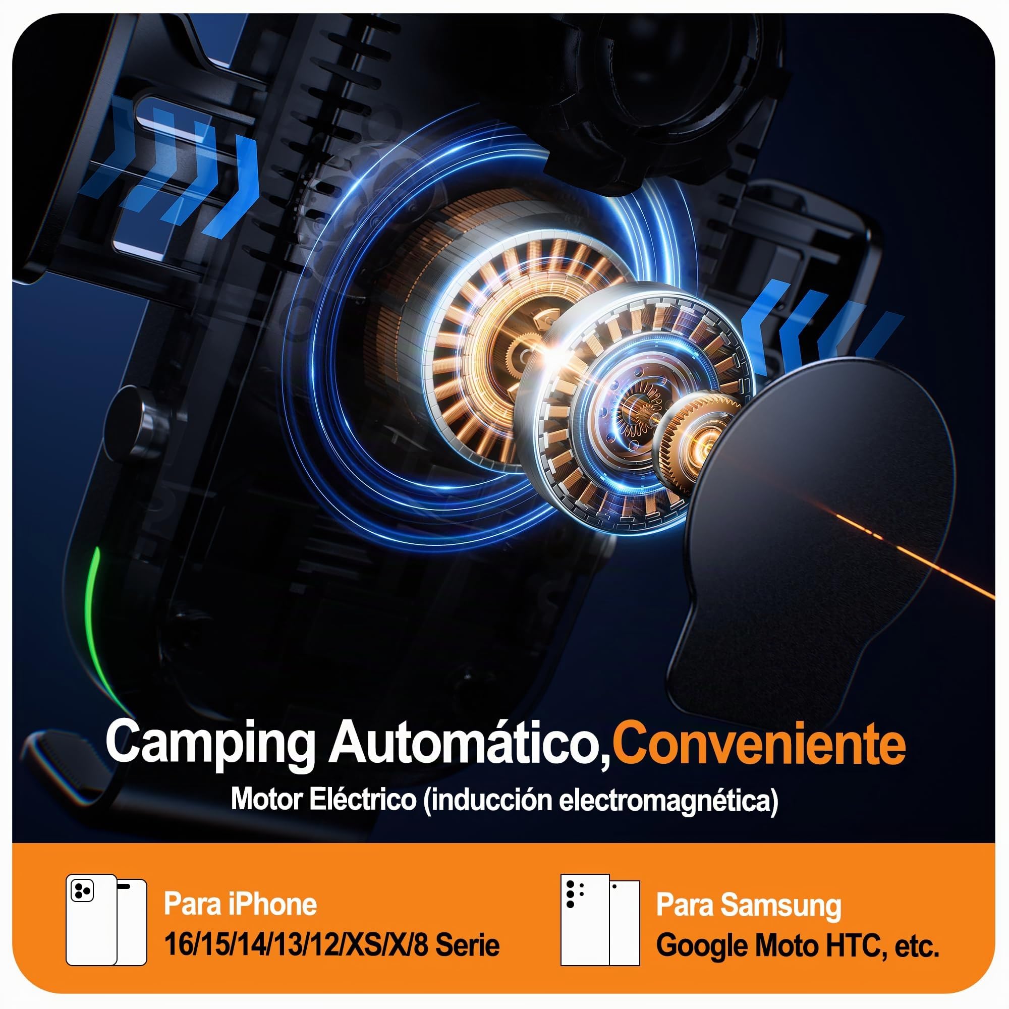 Auckly Cargador Inalámbrico Coche de 15W, [Agarre Automático 270°], Soporte Movil Coche Cargador, Rejilla de Ventilación, para iPhone 11 12 13 14 15 16 & Samsung S22 S23 S24, Carga Rápida, Negro