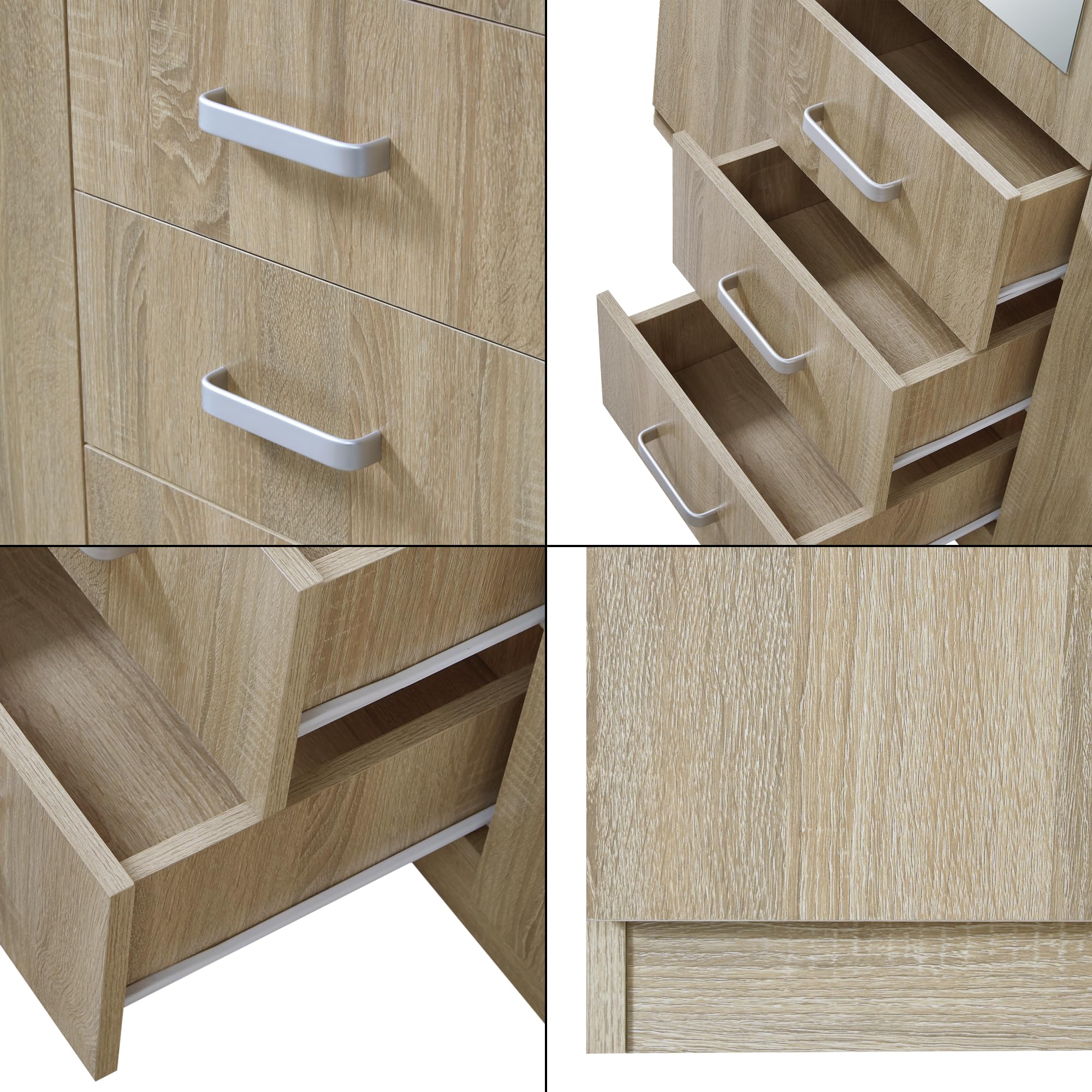 [en.casa] Armario Ropero Bodolz Guardaropa Armario de Almacenamiento con 3 Puertas 1 Perchero 5 Compartimentos 1 Espejo MDF 176 x 120 x 52 cm - Efecto Roble Sonoma