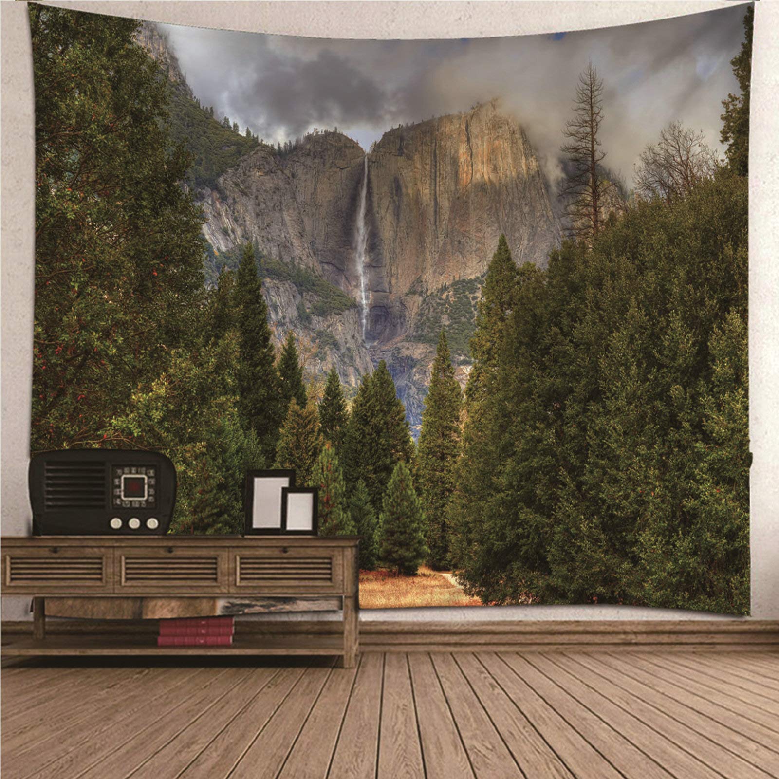 CEVAN Tapestry Earthy Black Tapestry For Bedroom Aesthetic Vertical High Mountain Forest Tapestry Insert Image Wall Tapestry For Bedroom Aesthetic Small Green 100x70cm