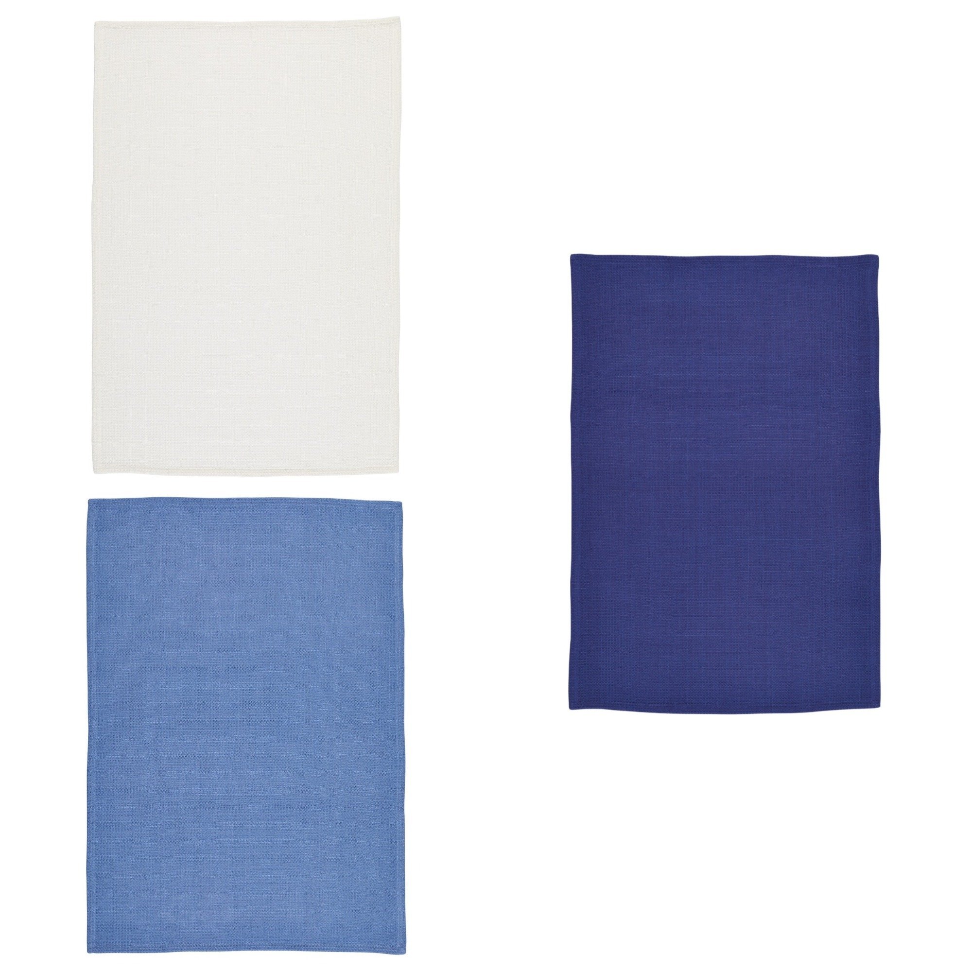 Kitchencraft Assorted Super-Absorbent 1% Cotton Waffle-Weave Tea Towels, 7 X 47 Cm - 'Blues' (Set Of 3)