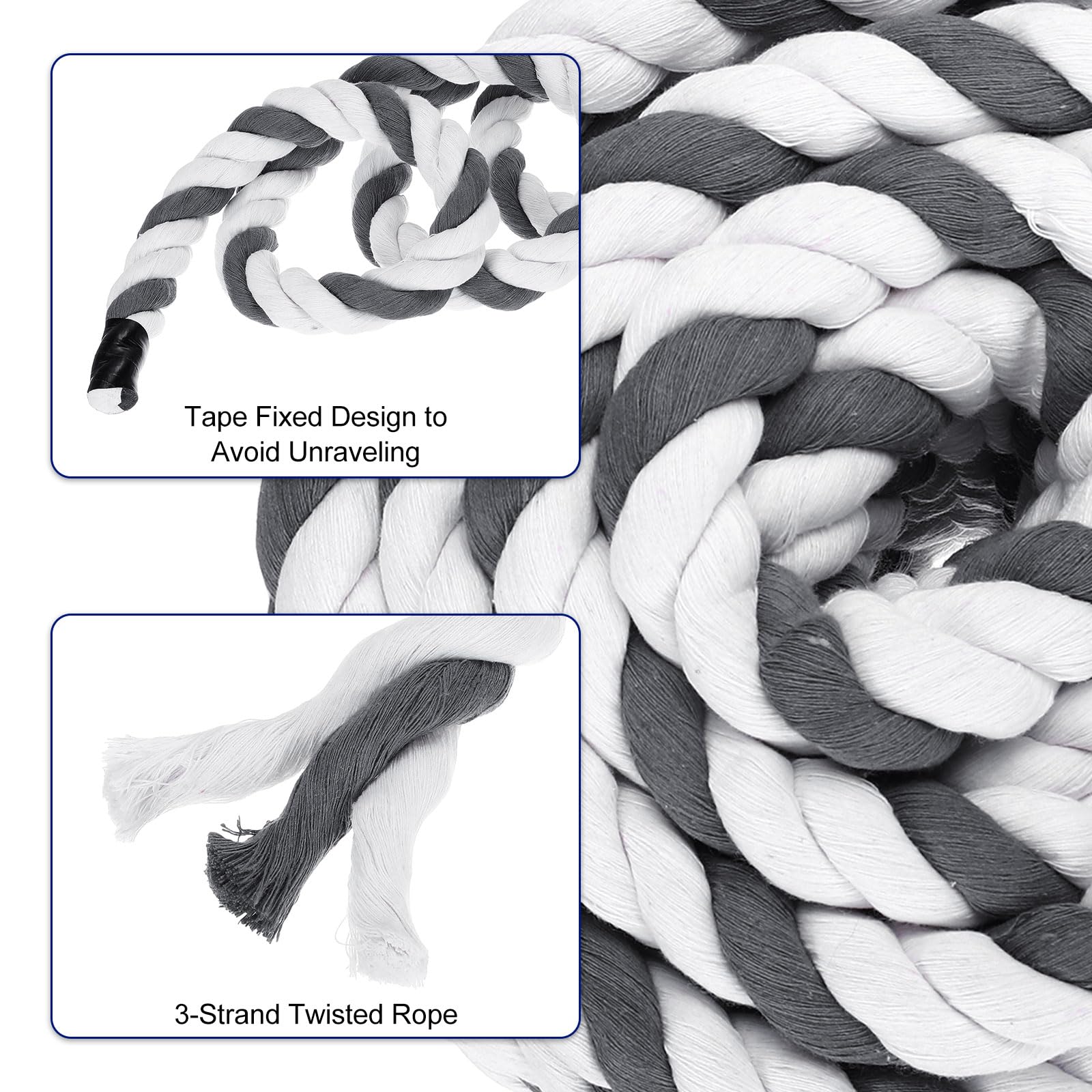 PATIKIL 1 Inch x 50 Feet Natural Twisted Cotton Rope 3 Strand Strong Thick Cotton Rope Tug of War Rope for Railings Crafts Games Home Decor Gray White - Image 4