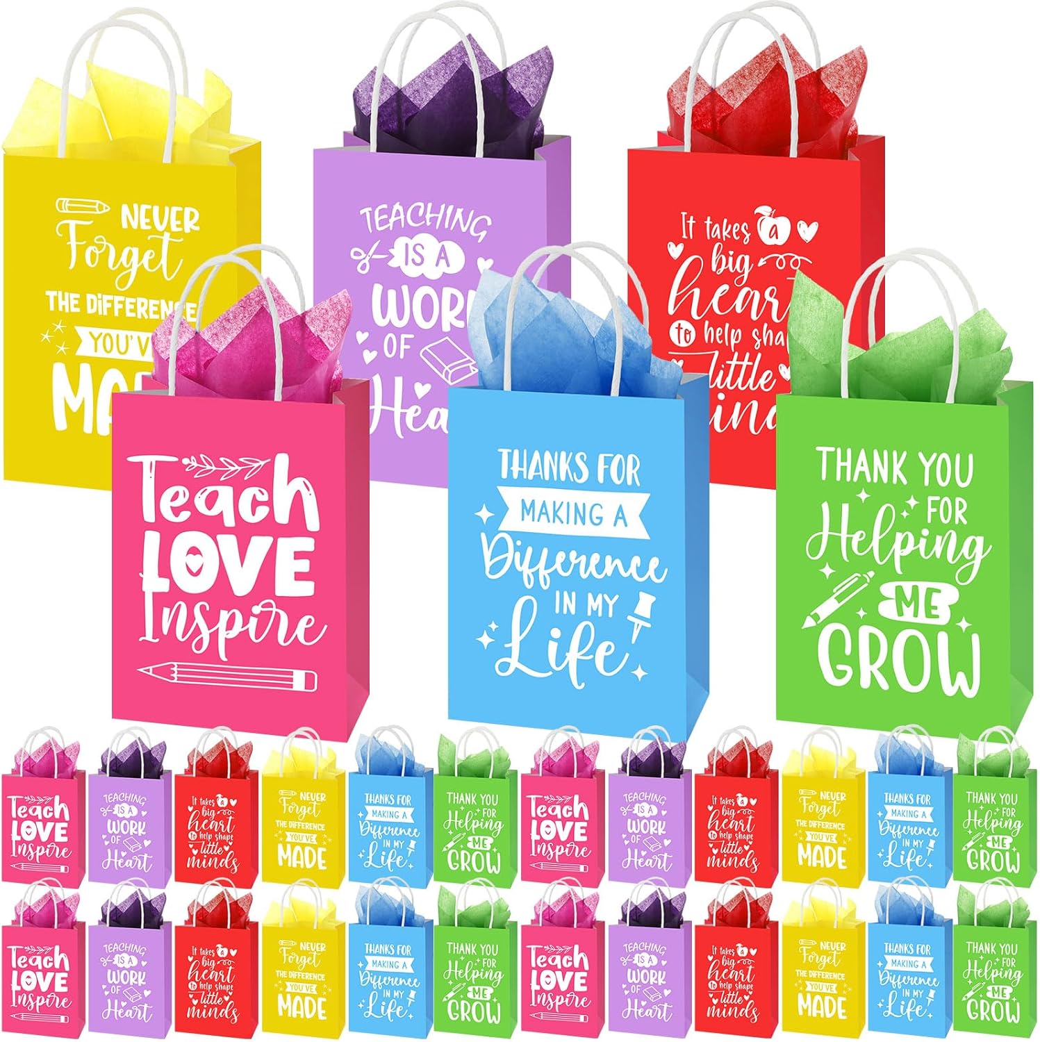 Skyygemm 30 Pack Teacher Appreciation Gift Bags with Tissue Paper Thank You Teacher Gift Bags with Handle for Back to School End of Year Appreciation Day Retirement Graduation Party Favors