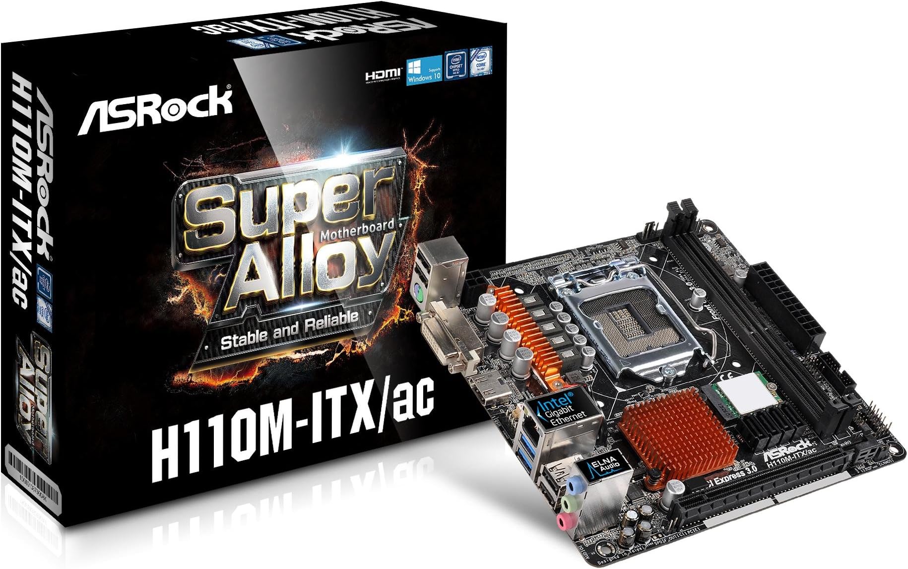 Asrock H110M-ITX/AC DDR4 Motherboard - Black