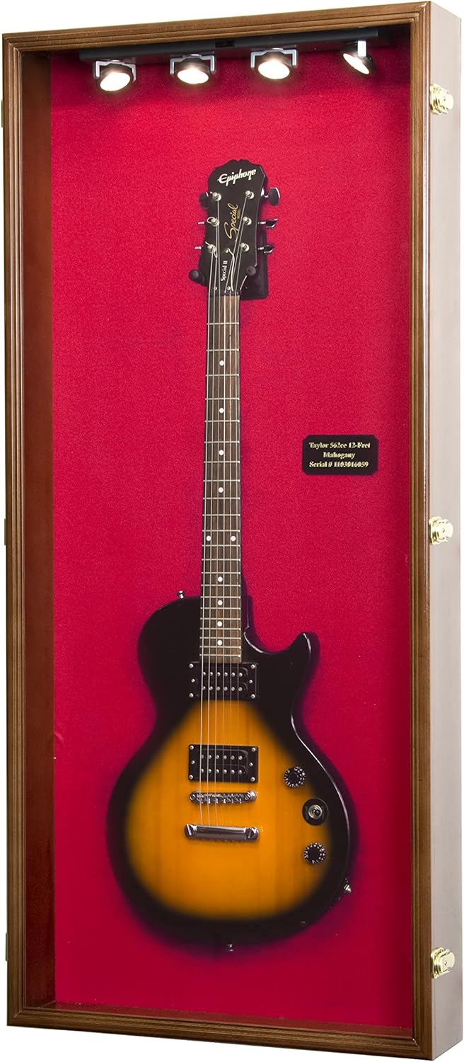 sfDisplay.com,LLC. Electric Bass Fender Guitar Display Case Cabinet Wall Rack Holder 98% UV Lockable 50x22”