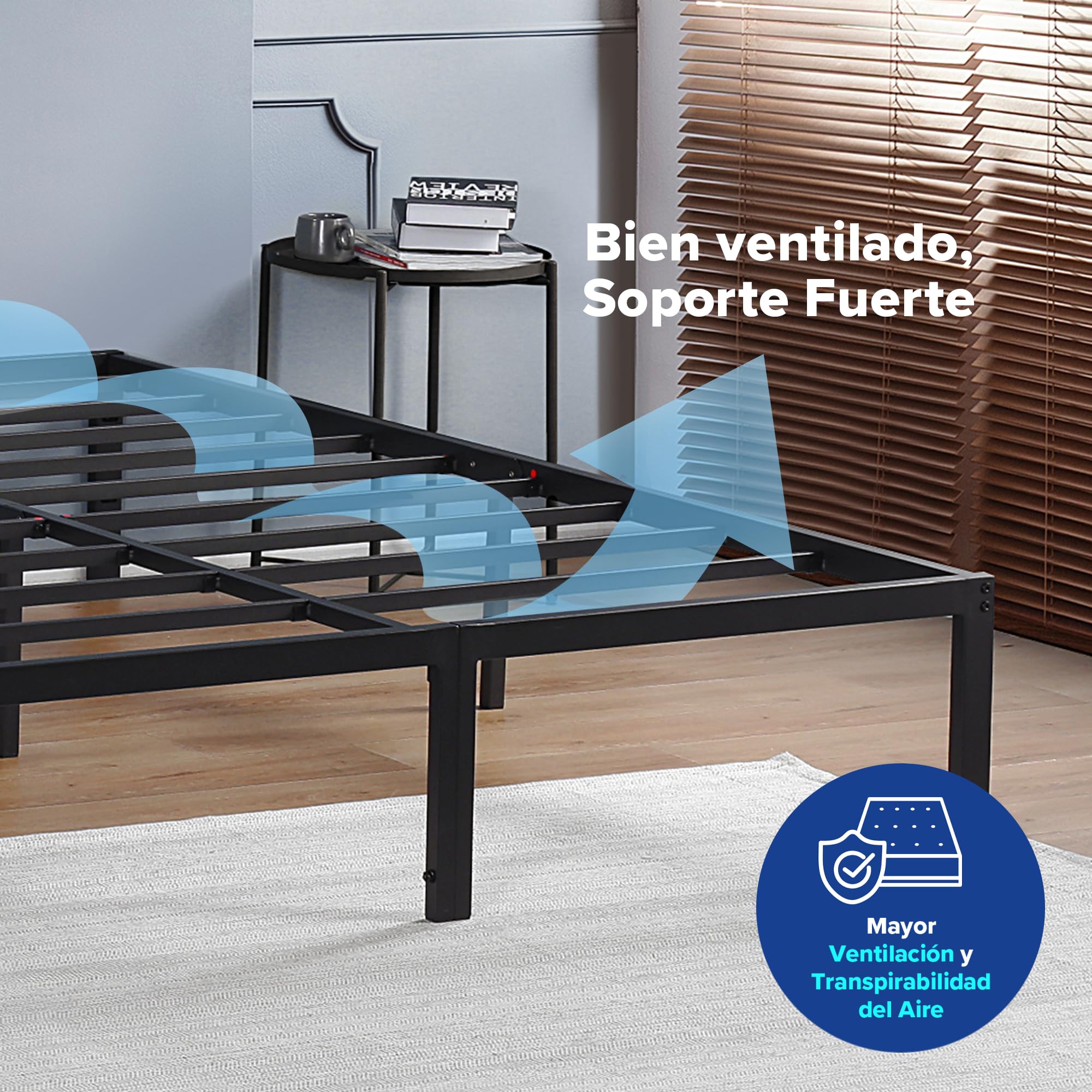 Olee sleep 45 cm stabilne łóżko stalowe/stalowy stelaż pod materac/podstawa materaca/metalowa rama łóżka/łóżko / 90 x 200 cm/Twin/czarny/metal