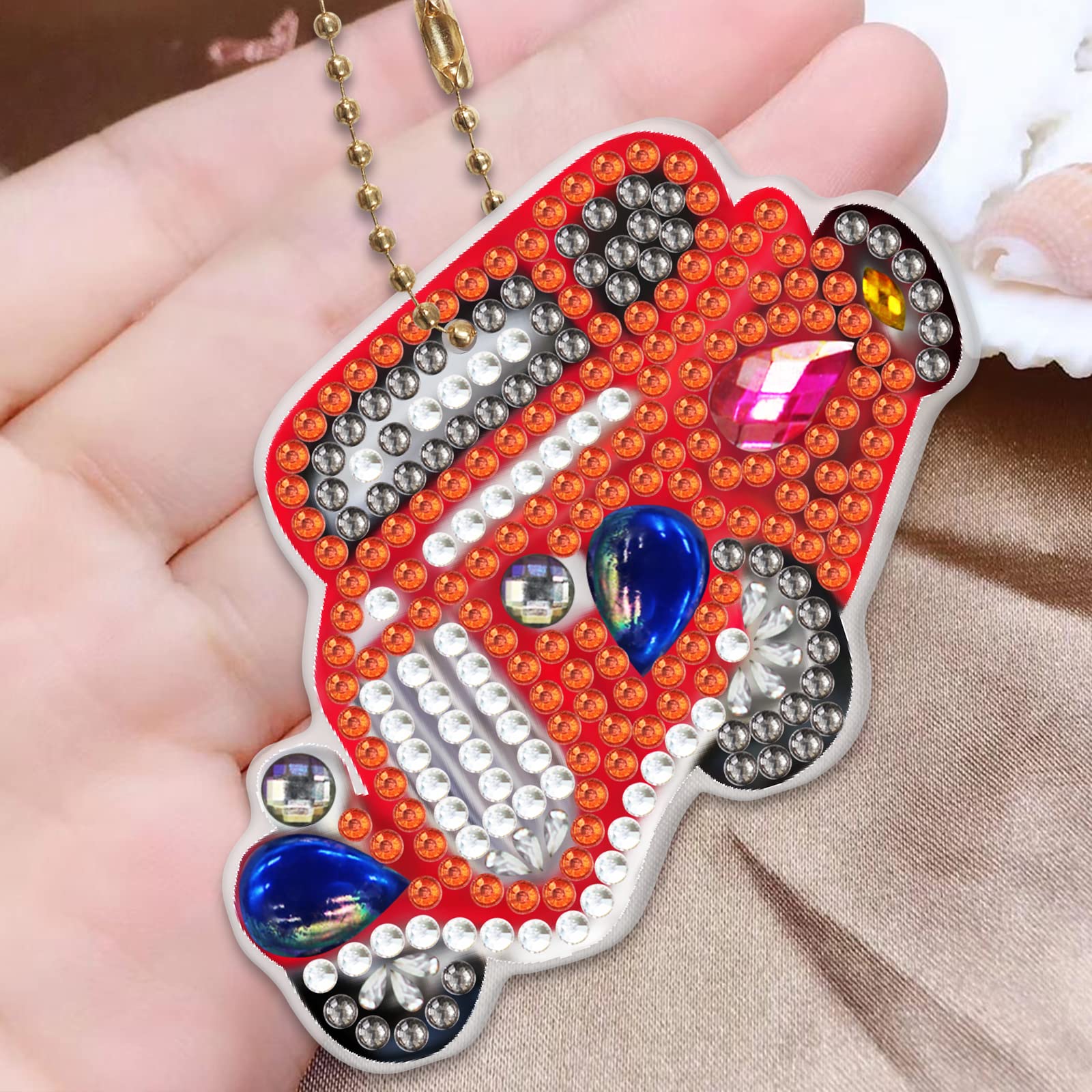 LUSandy 5pcs DIY 5D colorato mucca diamante pittura portachiavi kit doppio lato pieno trapano forma speciale mucca diamante arte portachiavi set per zaino borsa a tracolla accessori adulti e bambini