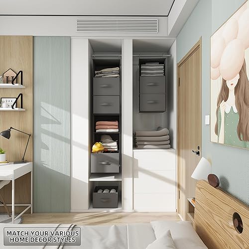 Miniatura 6 de Organizador colgante de armario de 6 estantes, 2 estantes colgantes separables de 3 estantes, almacenamiento colgante con 3 cajones extraíbles, 4
