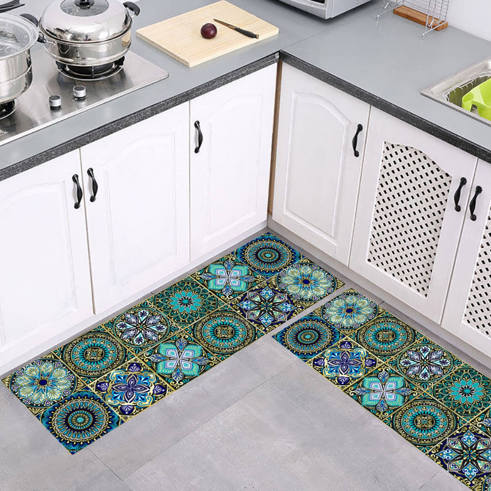 Naklejki imitujące płytki mozaikowe, Peel And Stick PVC Tile Stickers Kitchen Bathroom Green Pattern 10-20cm 10-30PCS(15cm x 15cm*30PCS)