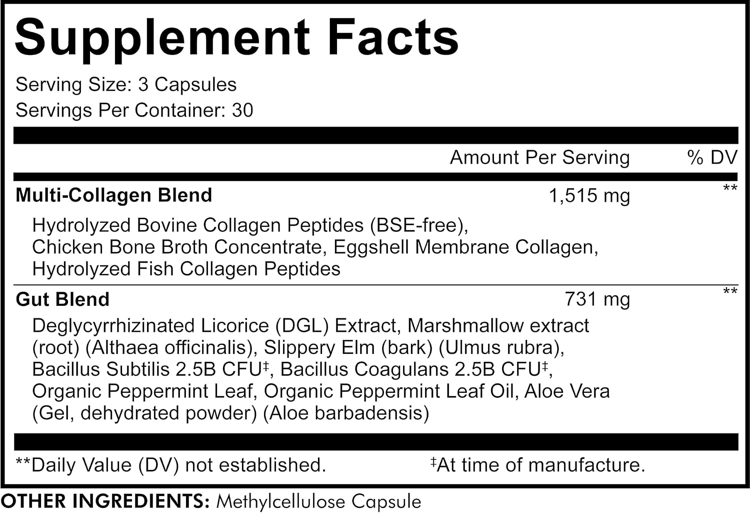 Codeage Multi Collagen + Gut Blend Supplement – Digestive Probiotics, DGL Licorice – Aloe Vera, Organic Peppermint Leaf - Hydrolyzed - Collagen Pills Type 1, 2, 3, 5 & 10 – Non-GMO - 90 Capsules