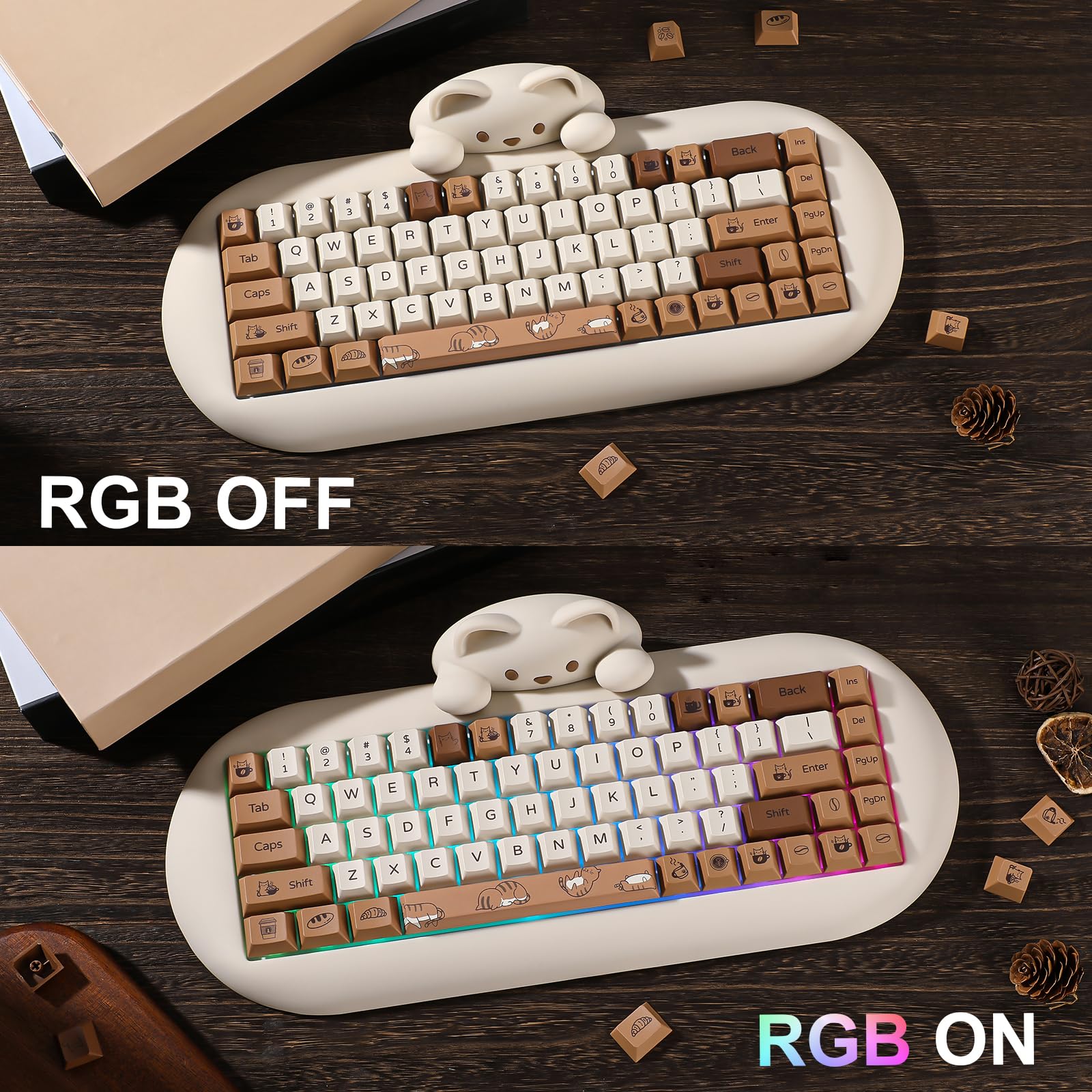 Amazon.co.jp: YUNZII コーヒーキャット PBT 昇華型キーキャップ 152