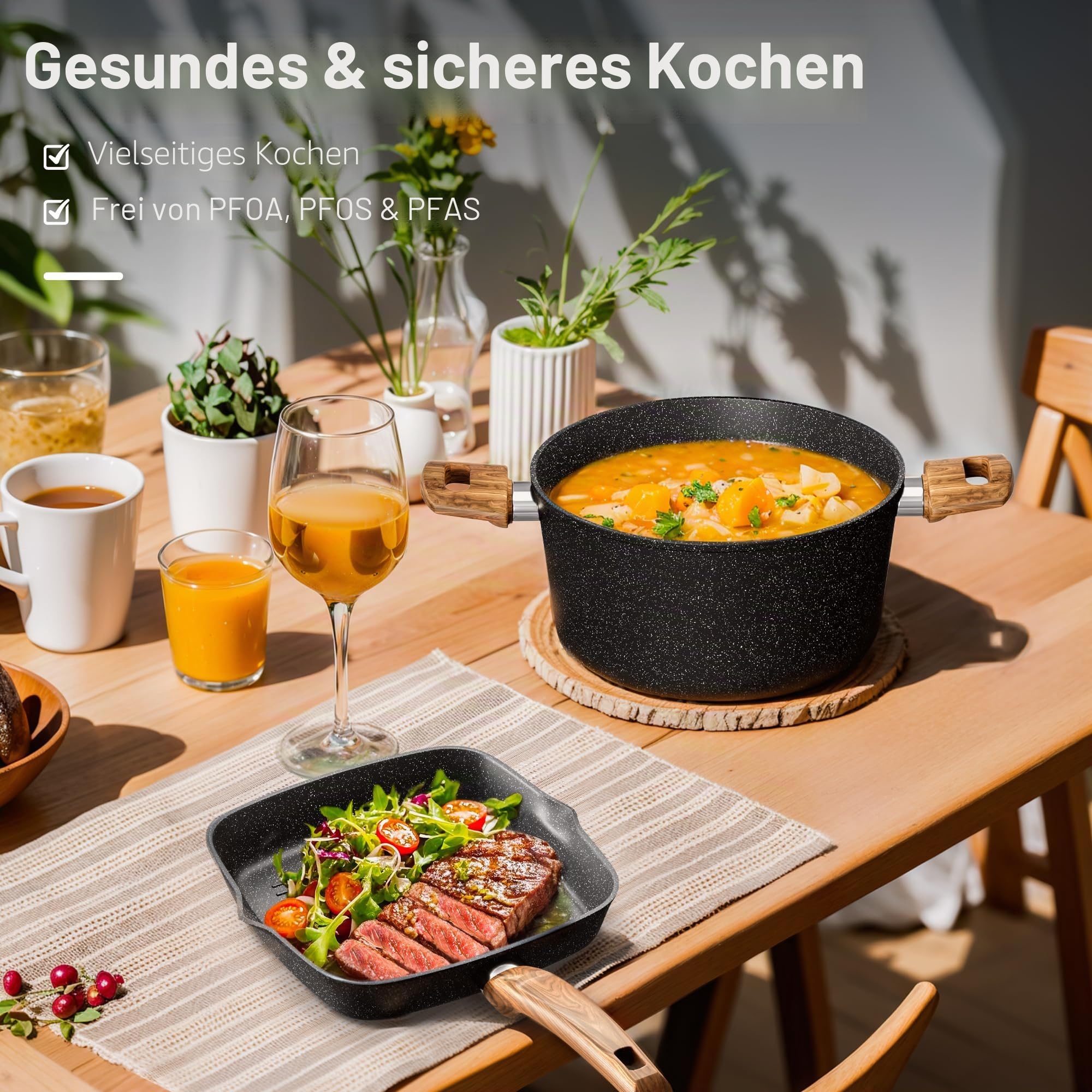 Kitchen Academy 30-teiliges Topfset Induktion, Granit Topf Pfannen Set | Antihaft-Kochgeschirr, Kochtopfset für alle Herdarten, schnelle Hitzeverteilung, 100% PFOA- und PFOS-frei