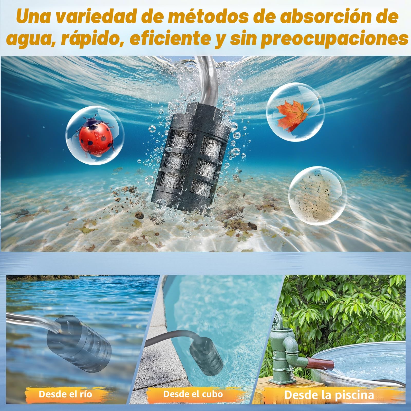 Hidrolimpiadora de Alta Presión, Hidrolimpiadora Portatil con 2 Baterías, Pistola de Agua a Presión, Incluye Boquilla 6 en 1, Pulverizador de Espuma, Manguera de 5 m, para Limpieza y Riego