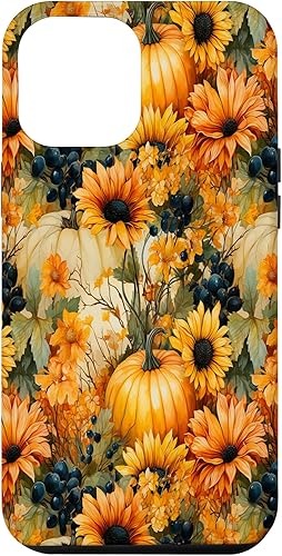 Funda para iPhone 13 Pro Max otoño flor otoño calabaza