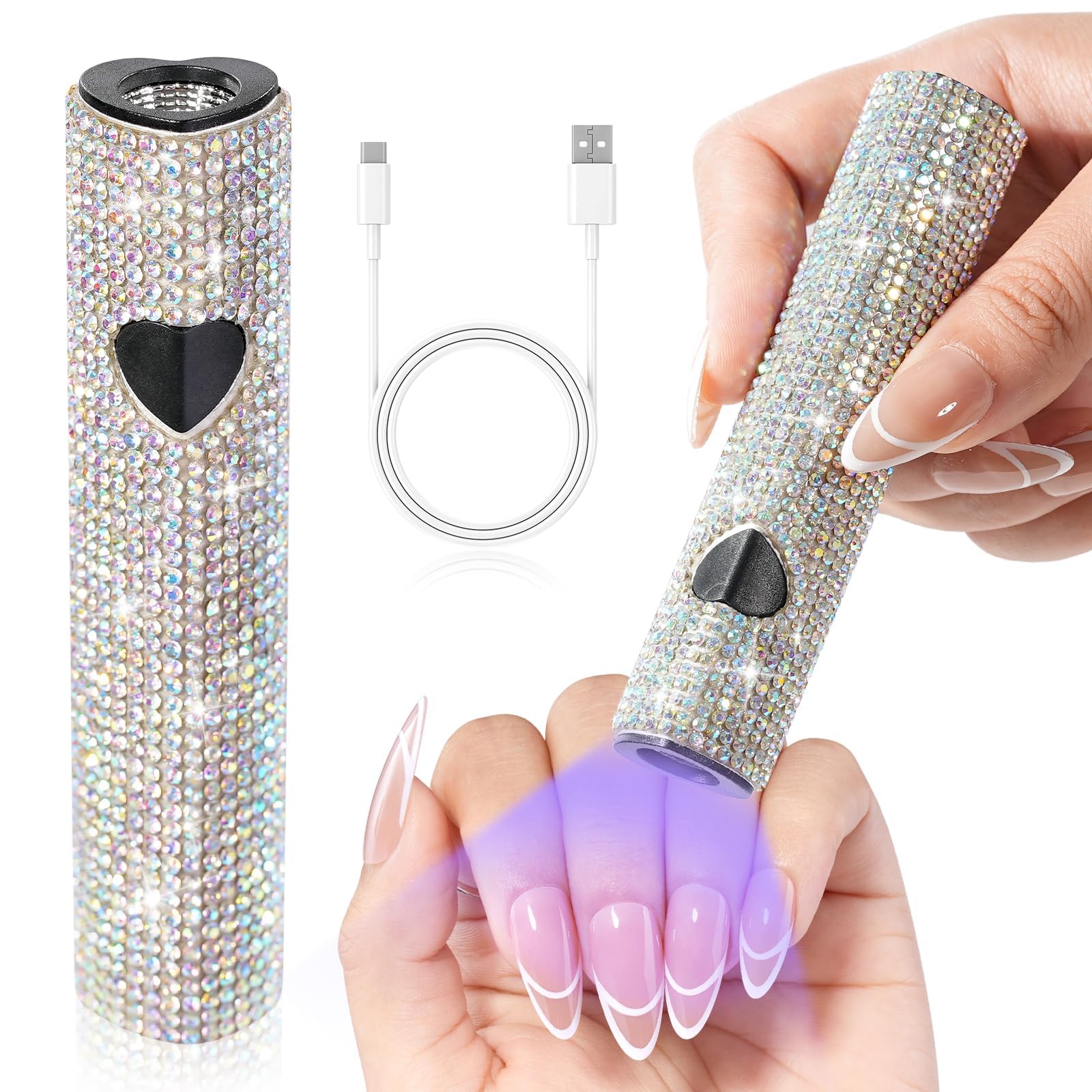 CHRISTINE SHELLY UV Light for Gel Nails, Handheld UV Nail Lamp, Portable LED Nail Lamp, Mini Nail Dryer, USB Nail Light for Fast Curing, White