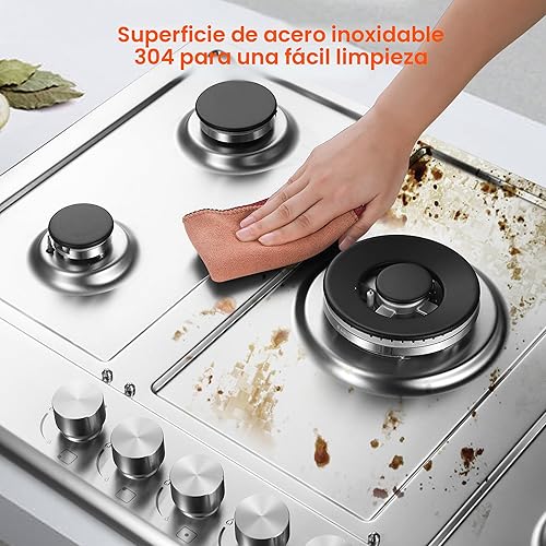 Miniatura 5 de Placa de cocina de gas de 30 pulgadas, estufa de gas con 5 quemadores de alta eficiencia, estufa de gas de acero inoxidable integrada para cocina,