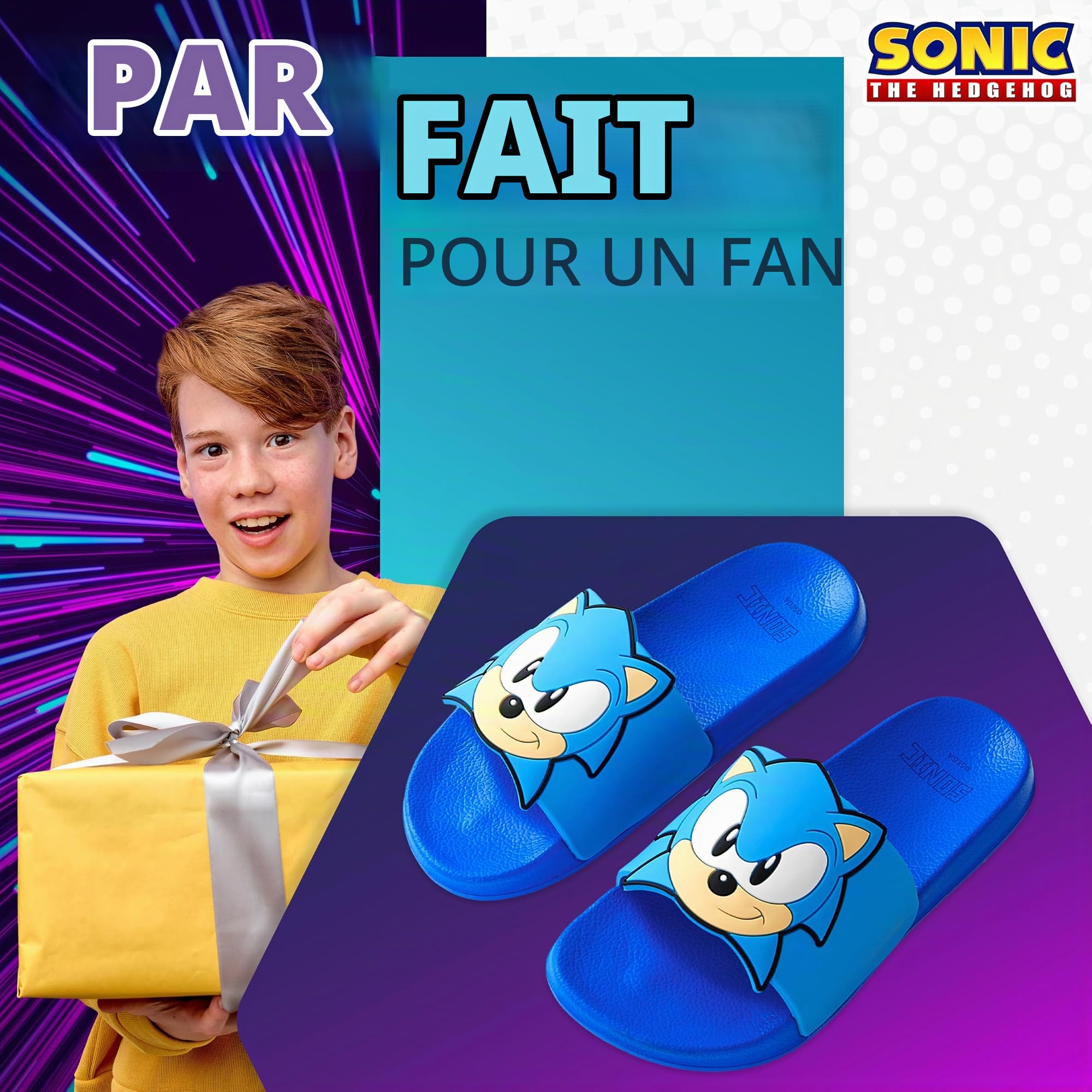 Get Trend Sonic The Hedgehog Claquette Enfant Garcon Fille Sandales Plastique Plage Claquettes Enfant Gamer Sandalettes Été Chaussures pour Piscine et Plage Tailles du 28 au 34