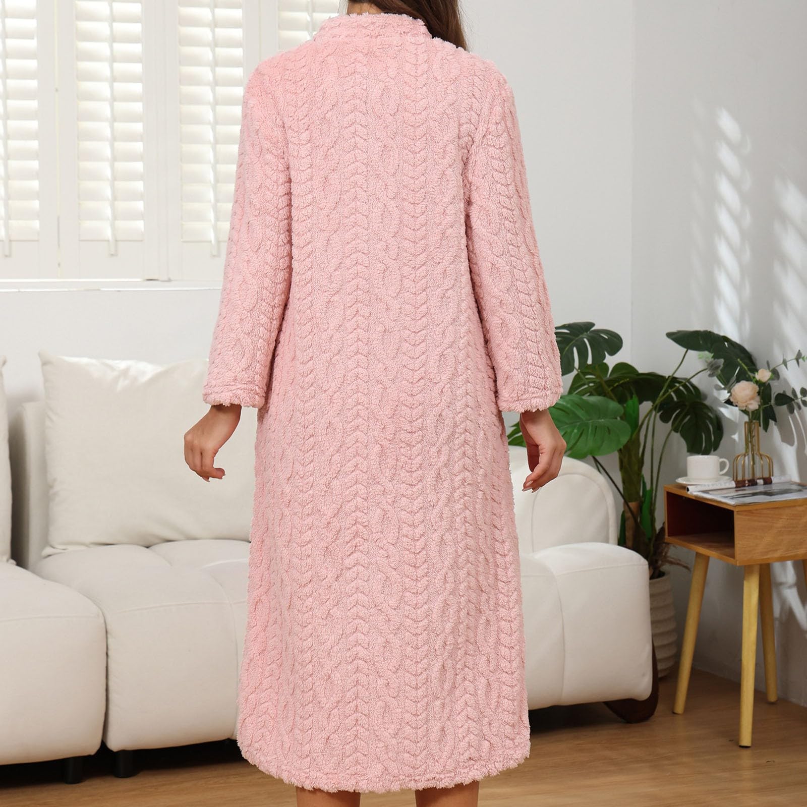 Generisch Accappatoio morbido e lungo in pile, accogliente abbigliamento da casa, kimono per comfort e calore a casa, design elegante