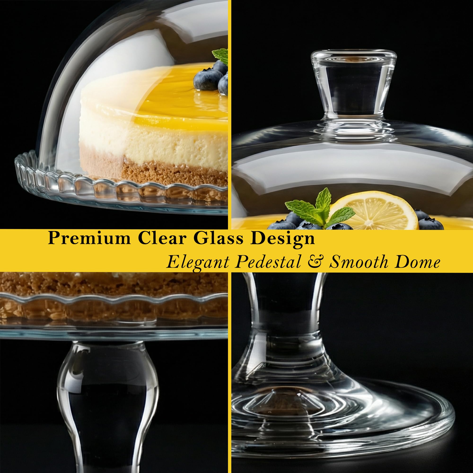 Présentoir à Gâteau sur Pied en Verre avec Cloche, Transparent, Ø 32,2 cm, pour Gâteaux, Cupcakes, Pâtisseries et Réceptions